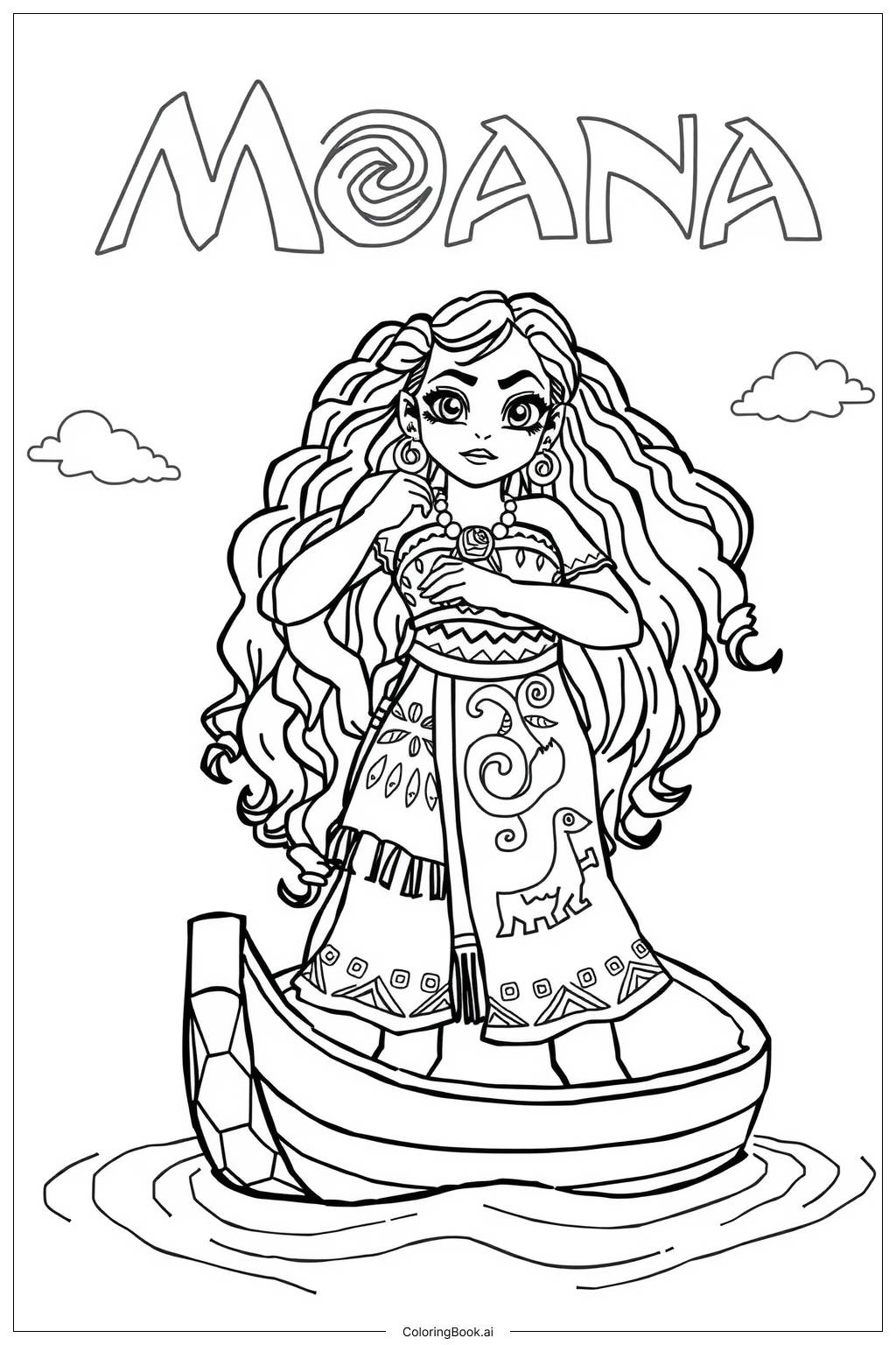  Moana sailing on the ocean Coloring Page 