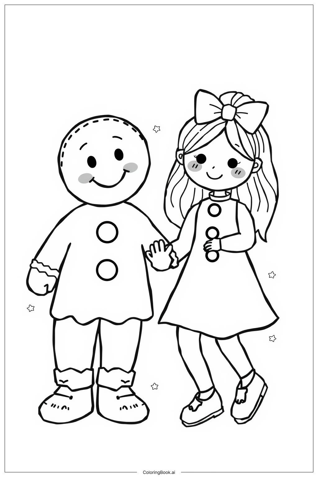  Dancing Gingerbread Man and Girl Coloring Page 