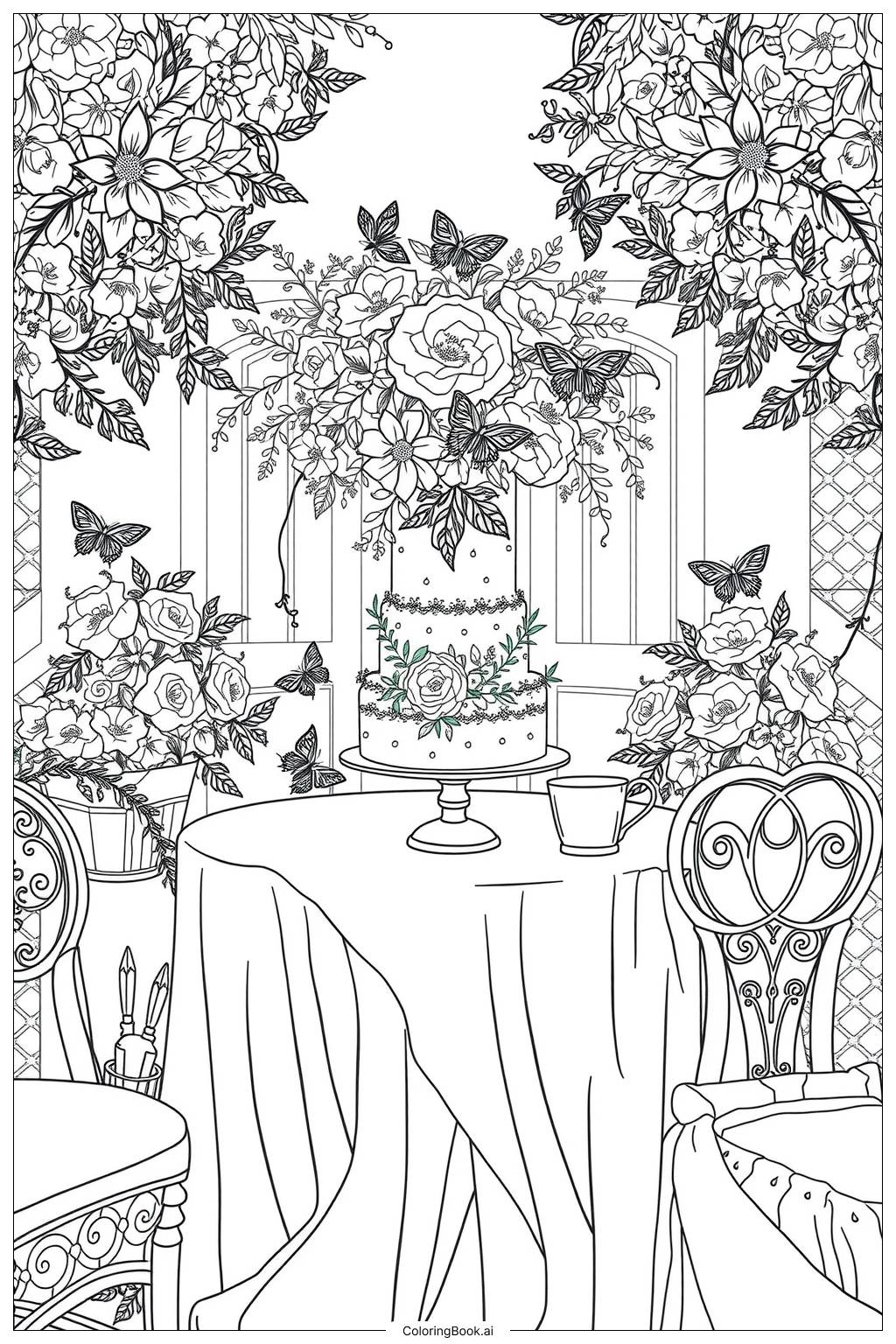  Birthday Cake Garden Party Coloring Page 