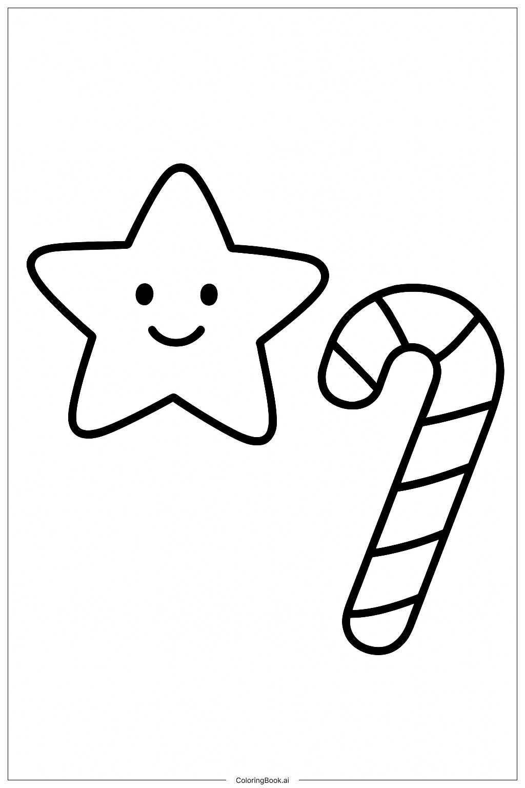  Smiling Star And A Candy Cane Coloring Page 