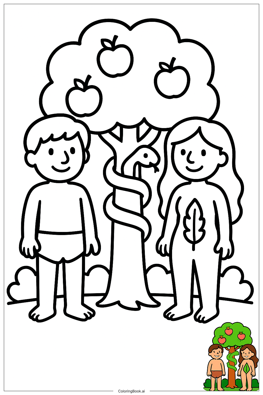  Página para colorear de Biblia Adán y Eva Jardín 
