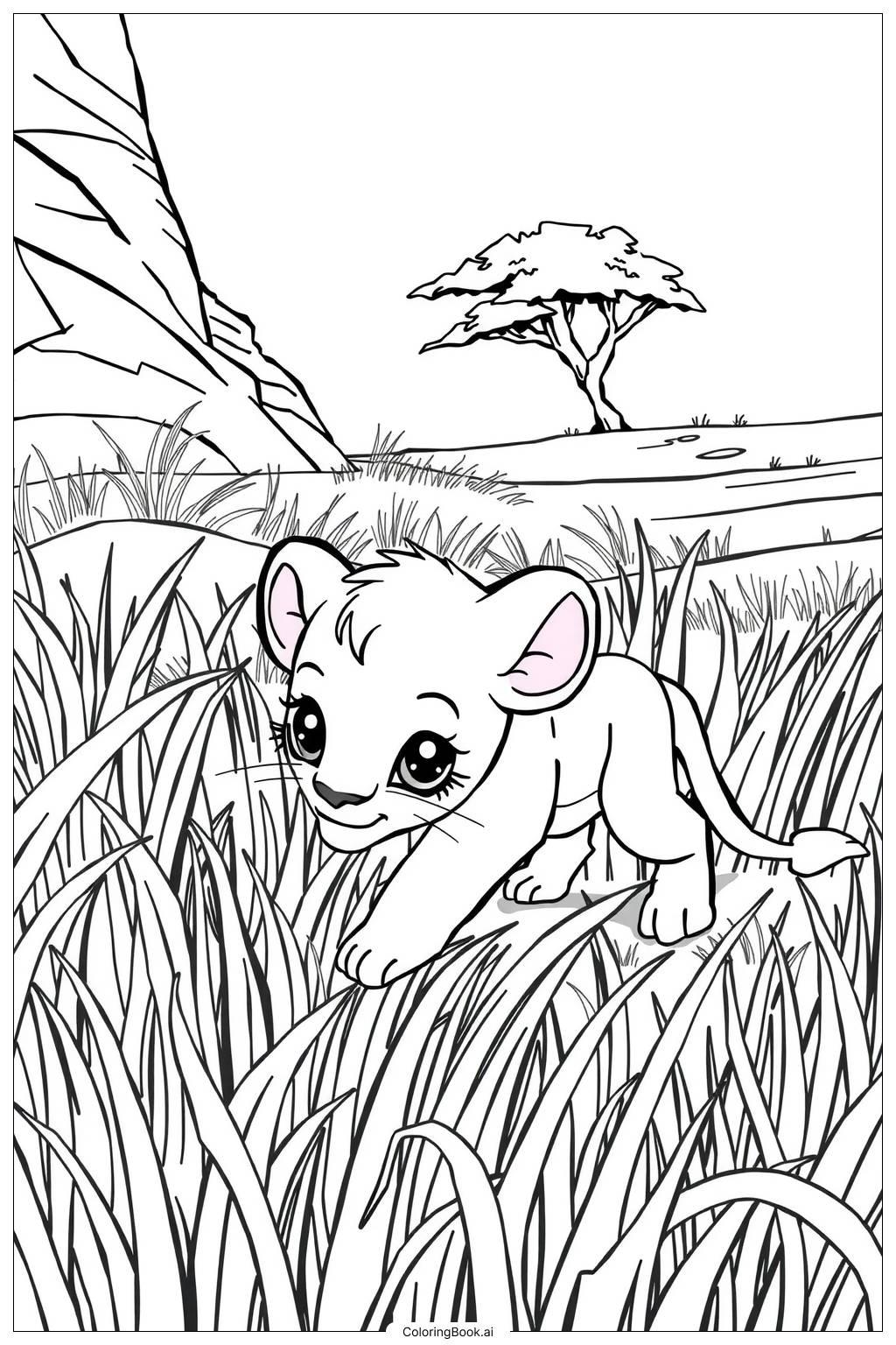  Page de coloriage le roi lion nala chassant dans la savane 