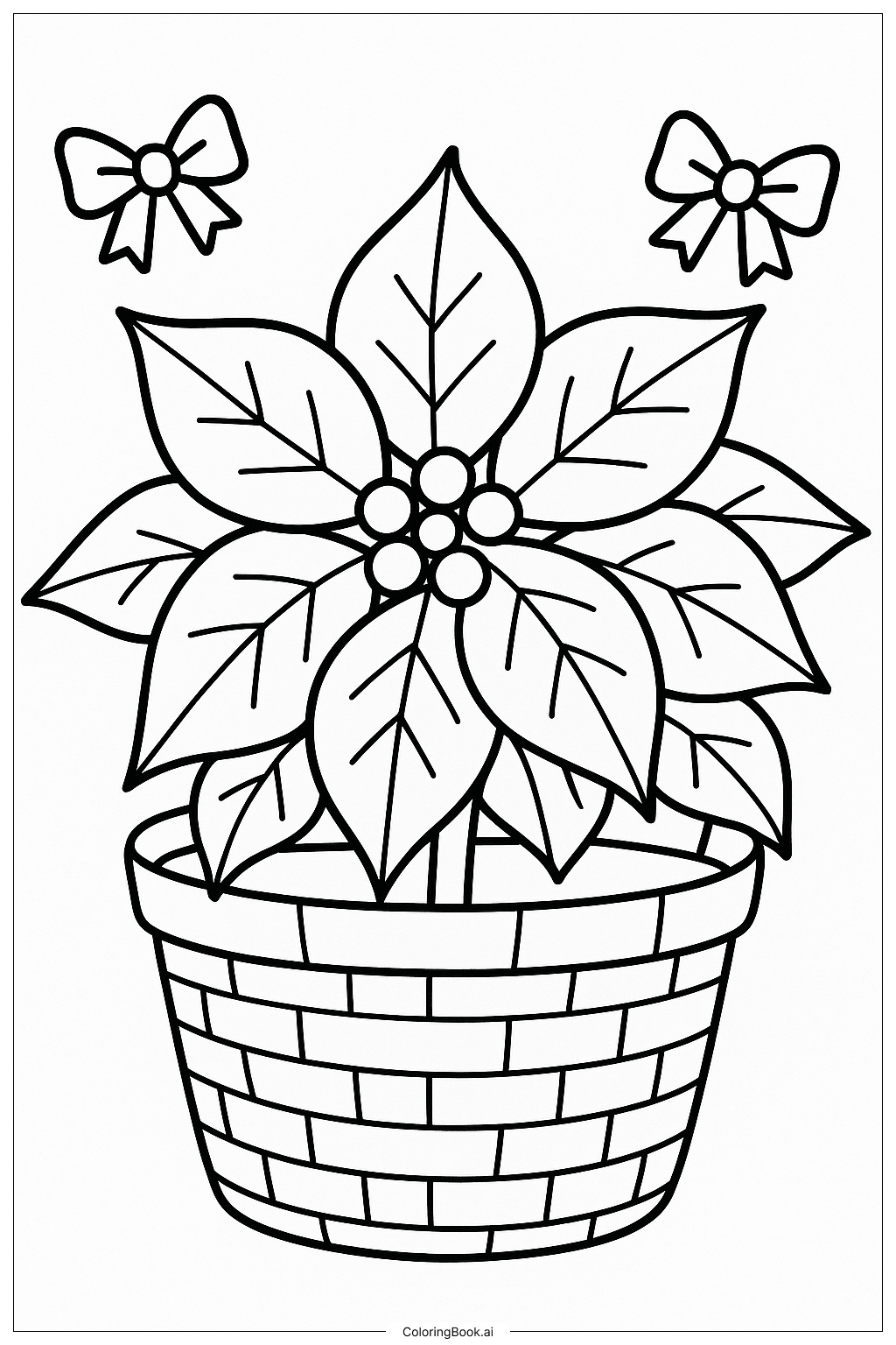 Poinsettia In A Gift Basket Coloring Page