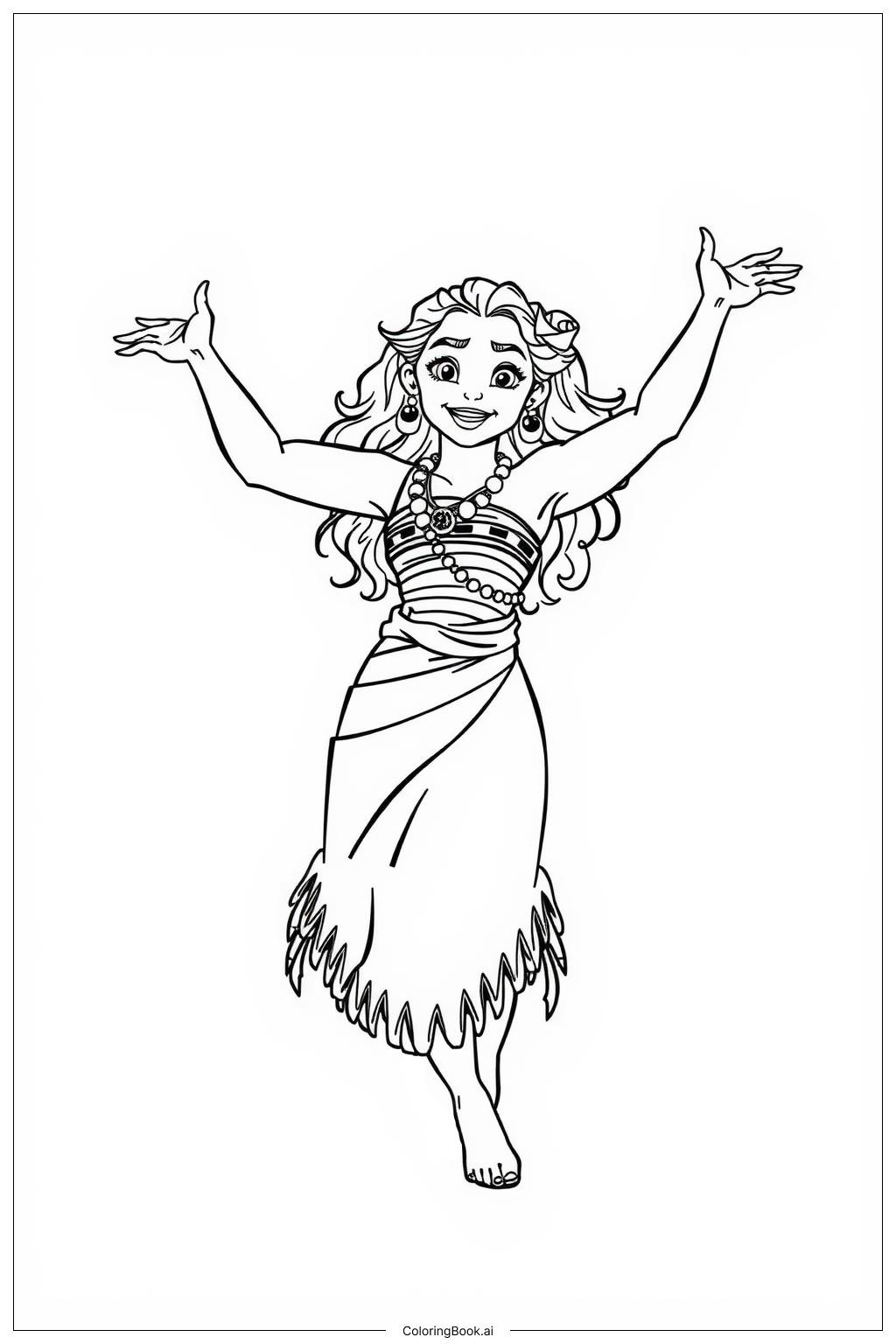  Moana dancing with the ocean waves Coloring Page 