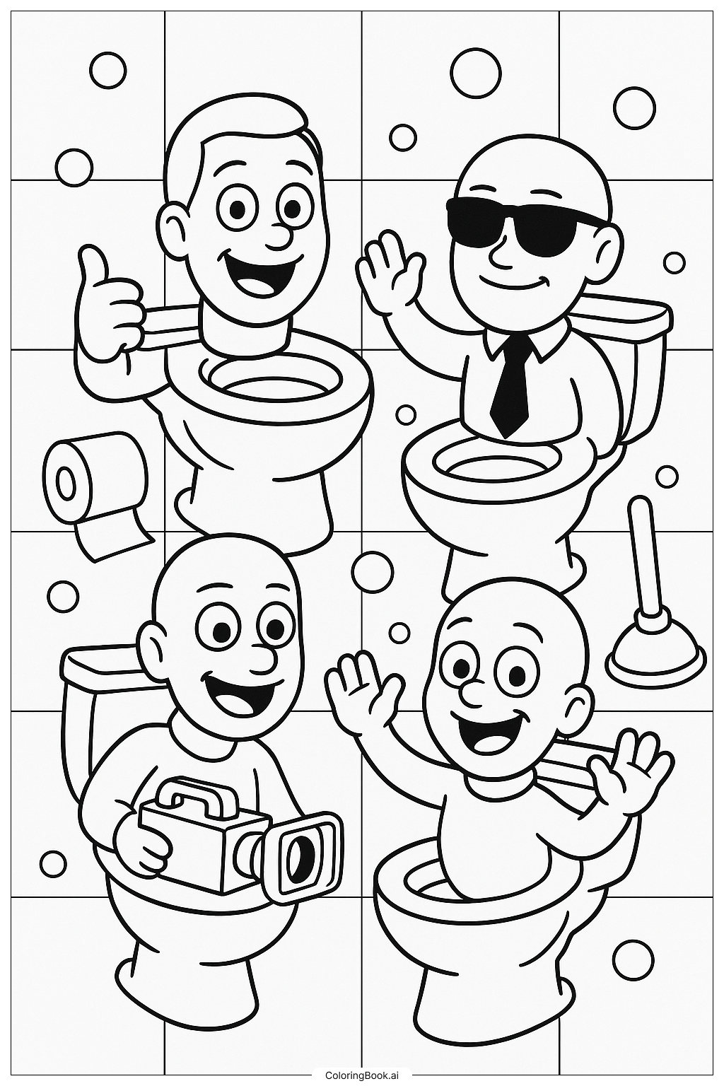  Page de coloriage Les Personnages Principaux de Skibidi Toilet Ensemble 