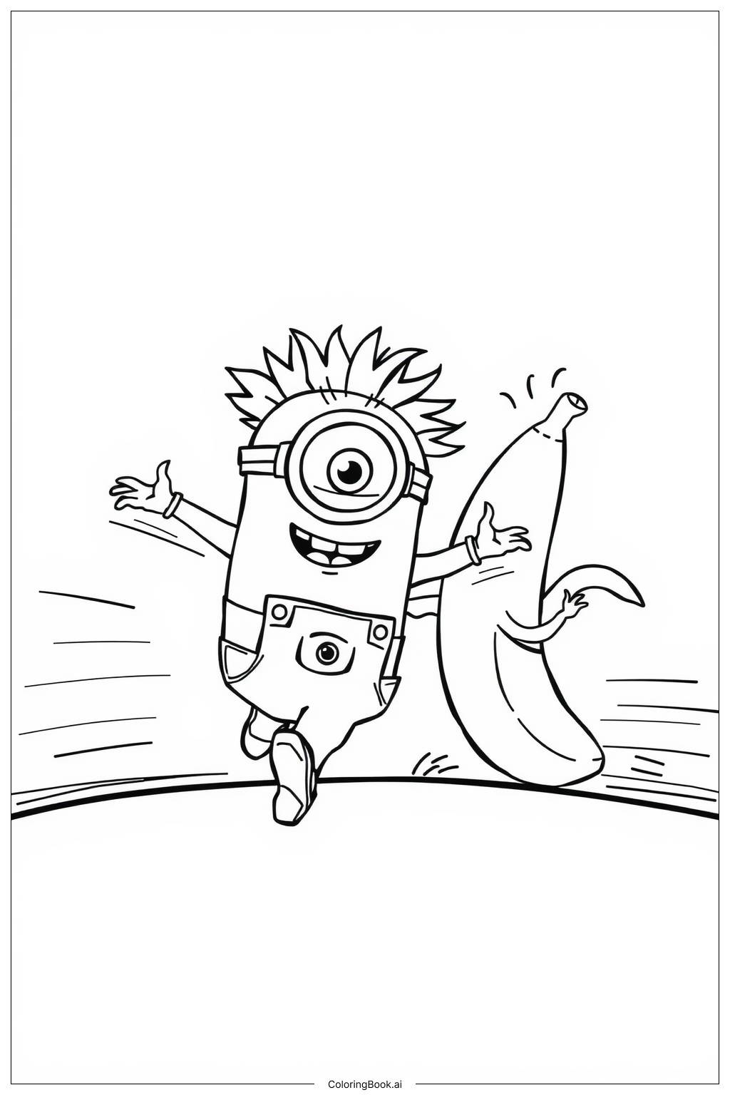  purple minion chasing a banana Coloring Page 