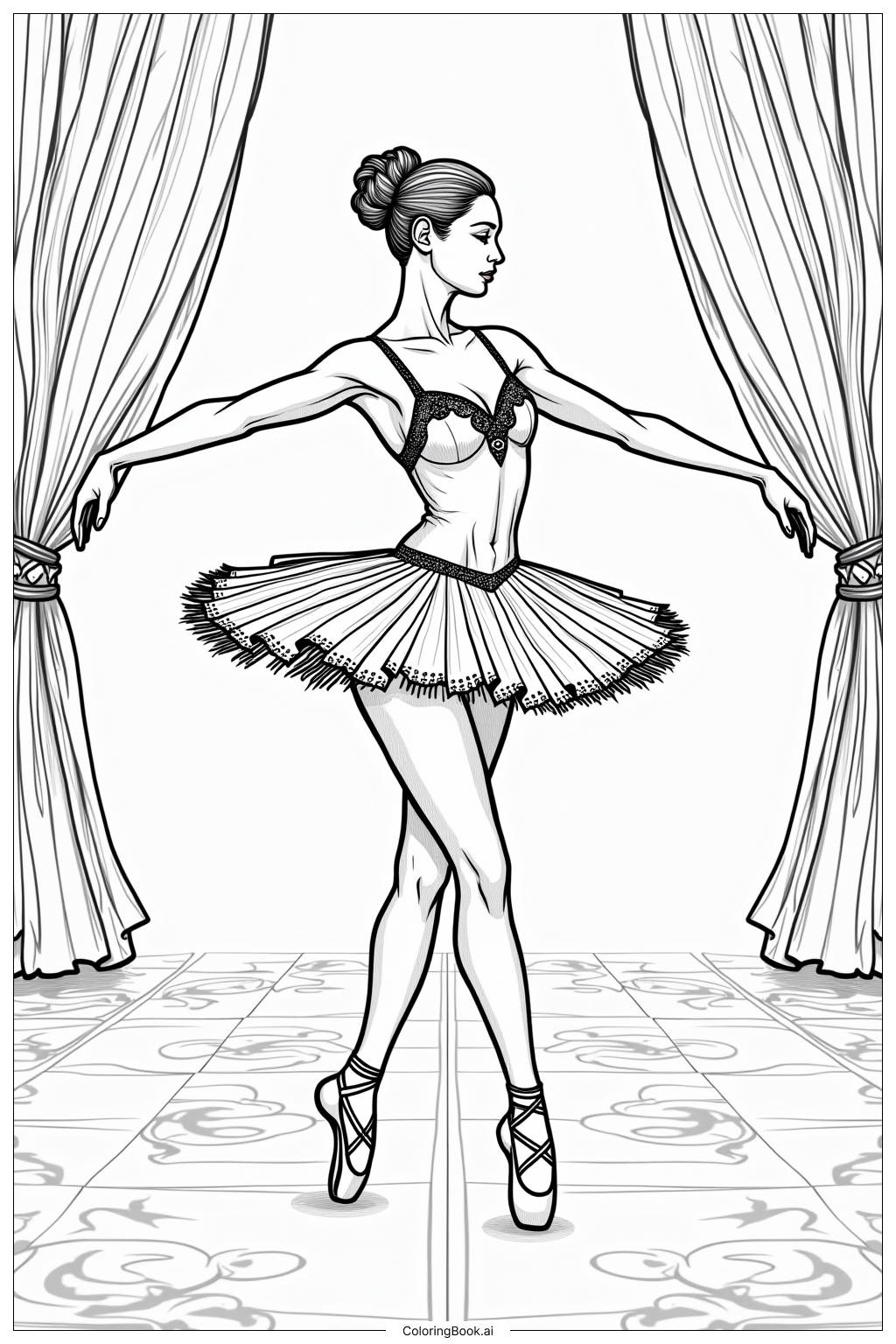  Realistic Ballerina Dancing on Stage Coloring Page 