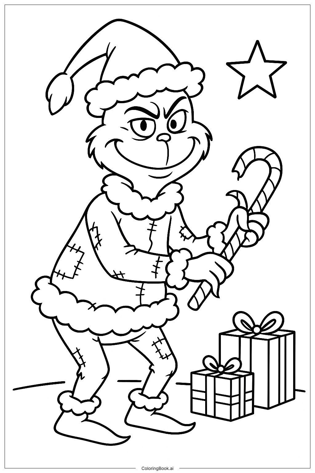  The Grinch Wearing Torn Santa Costume Coloring Page 