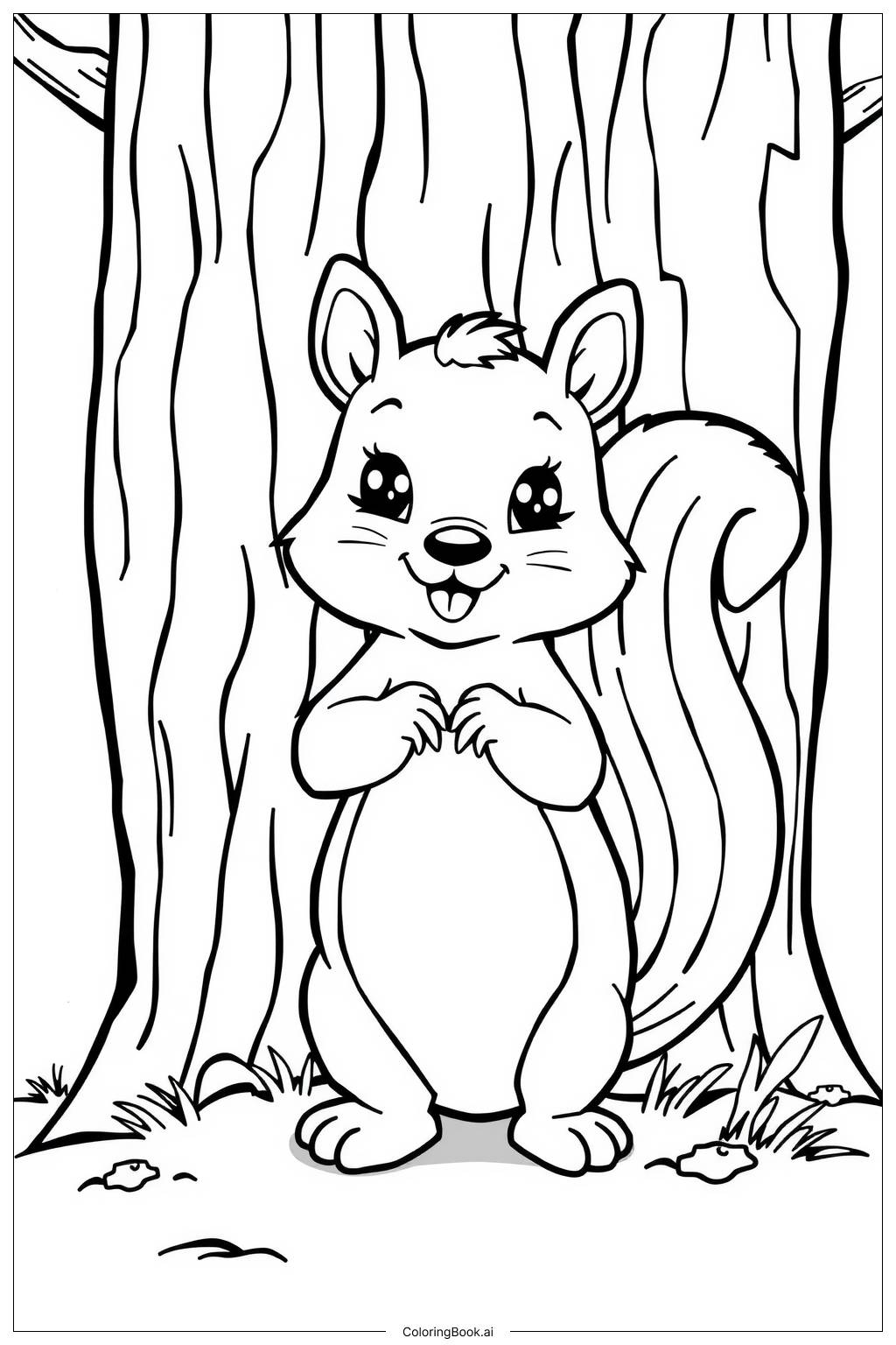  Page de coloriage Écureuil Grimpant à Un Arbre 