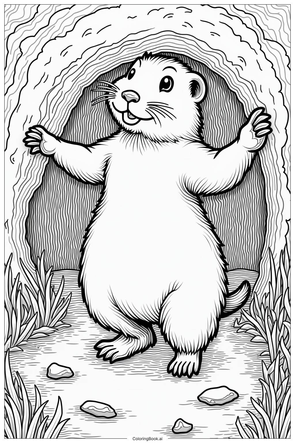  Ground Hog Dancing at Groundhogs Day Coloring Page 