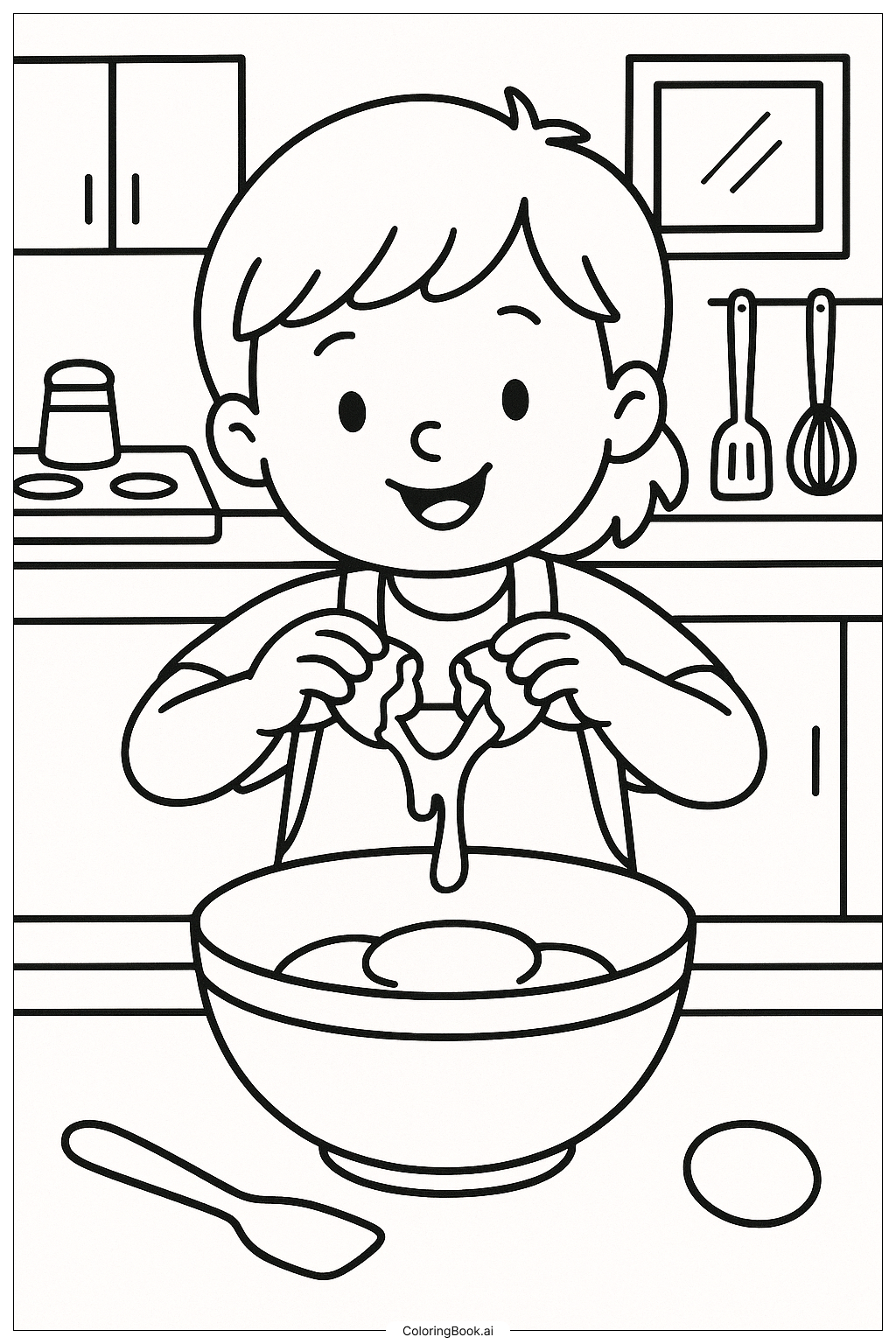  Cracking An Egg Into A Mixing Bowl Coloring Page 