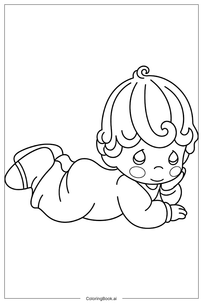  Página para colorear de Preciosos Momentos: bebé soñando despierto mientras está acostado 