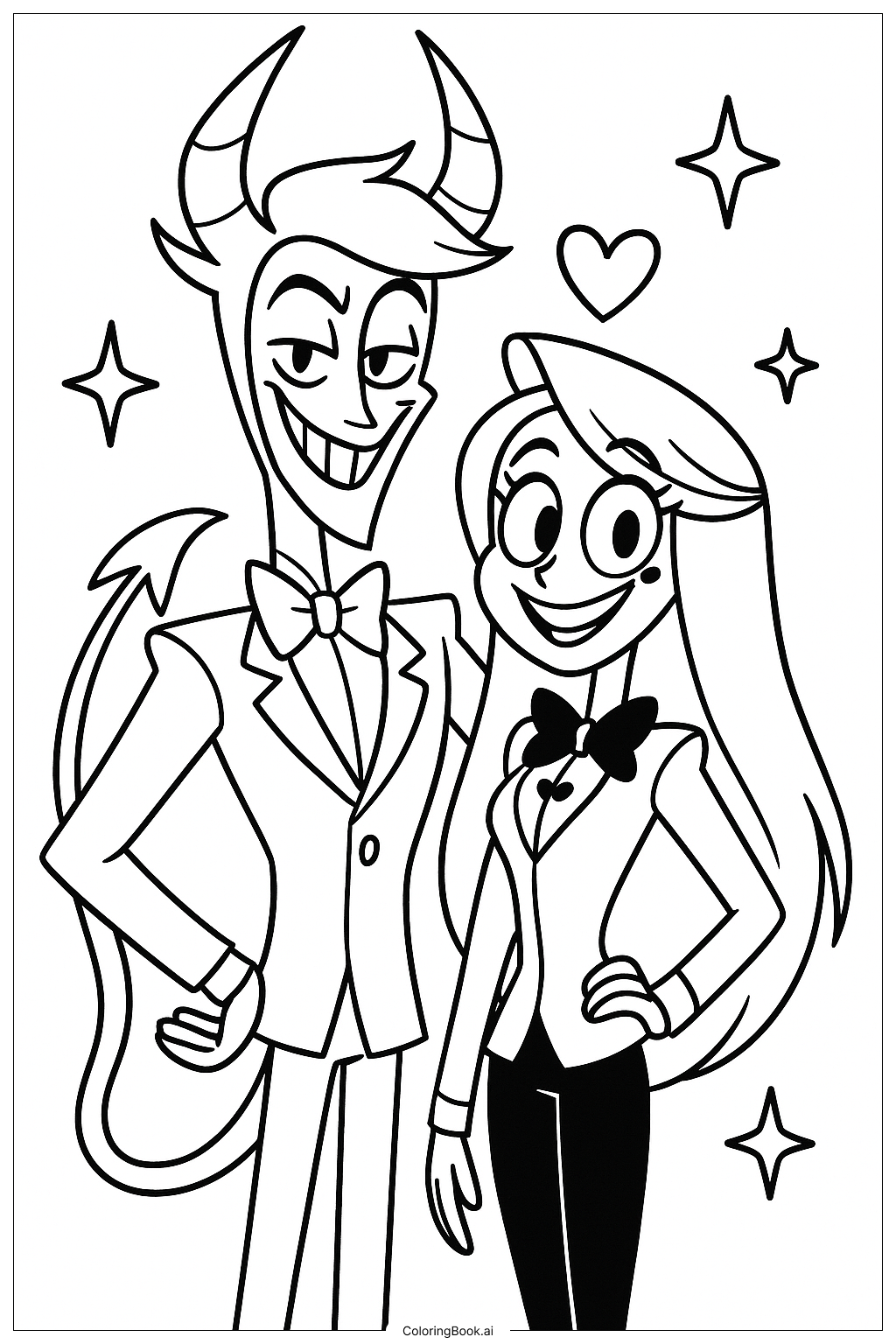 헤즈빈 호텔의 루시퍼와 찰리 색칠공부 페이지