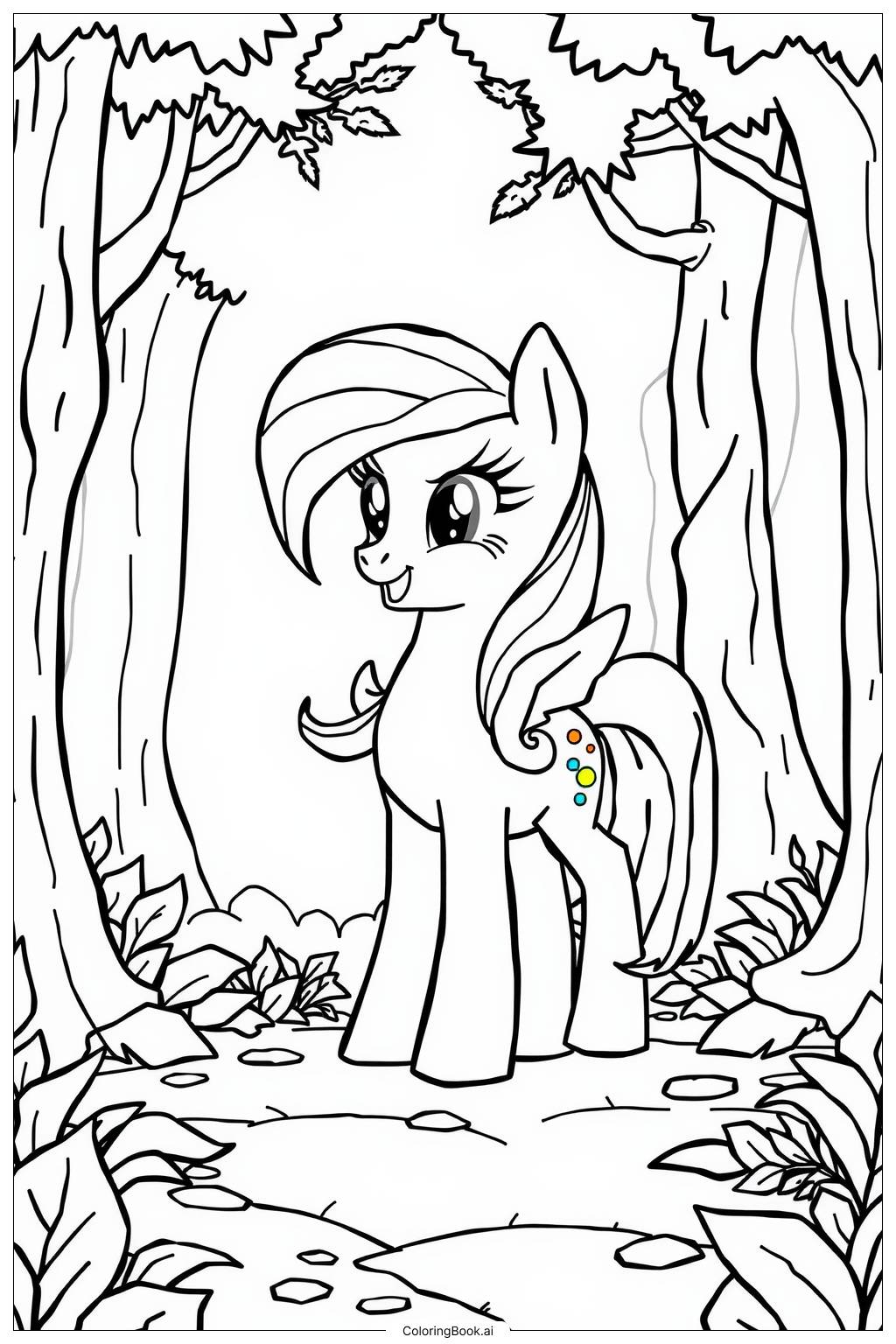  Page de coloriage Mon Petit Poney Sunset Shimmer dans une Forêt Magique 