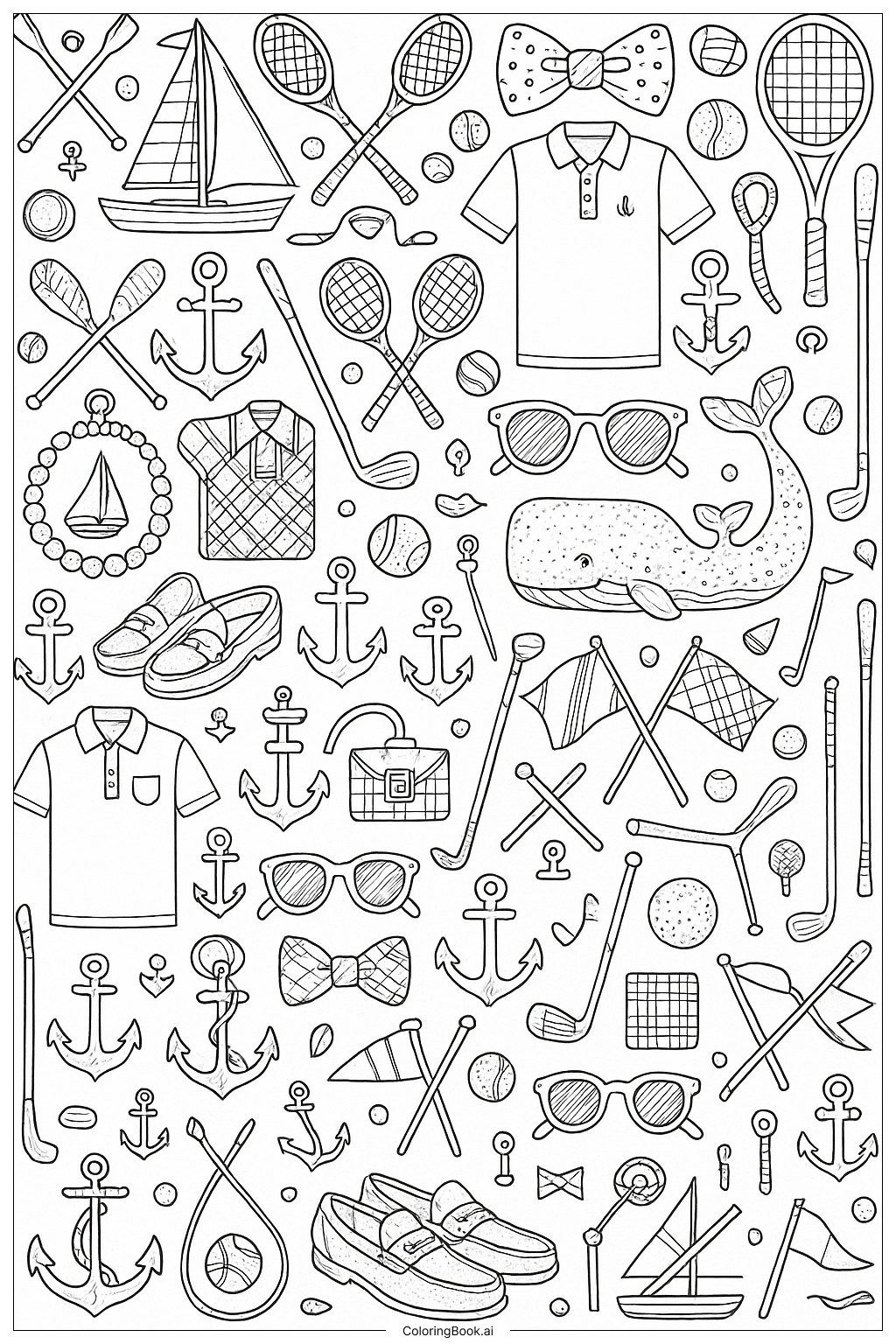 A Full Page of Tiny Preppy Icons Coloring Page