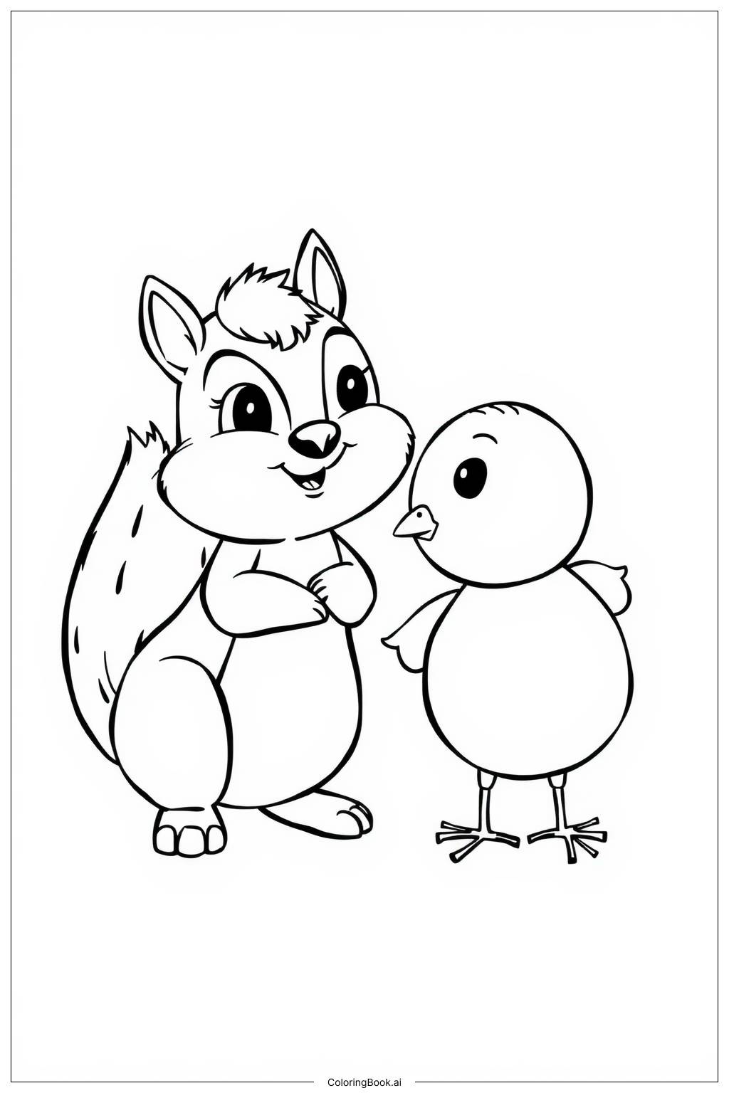  Squirrel and a Bird Friend Coloring Page 