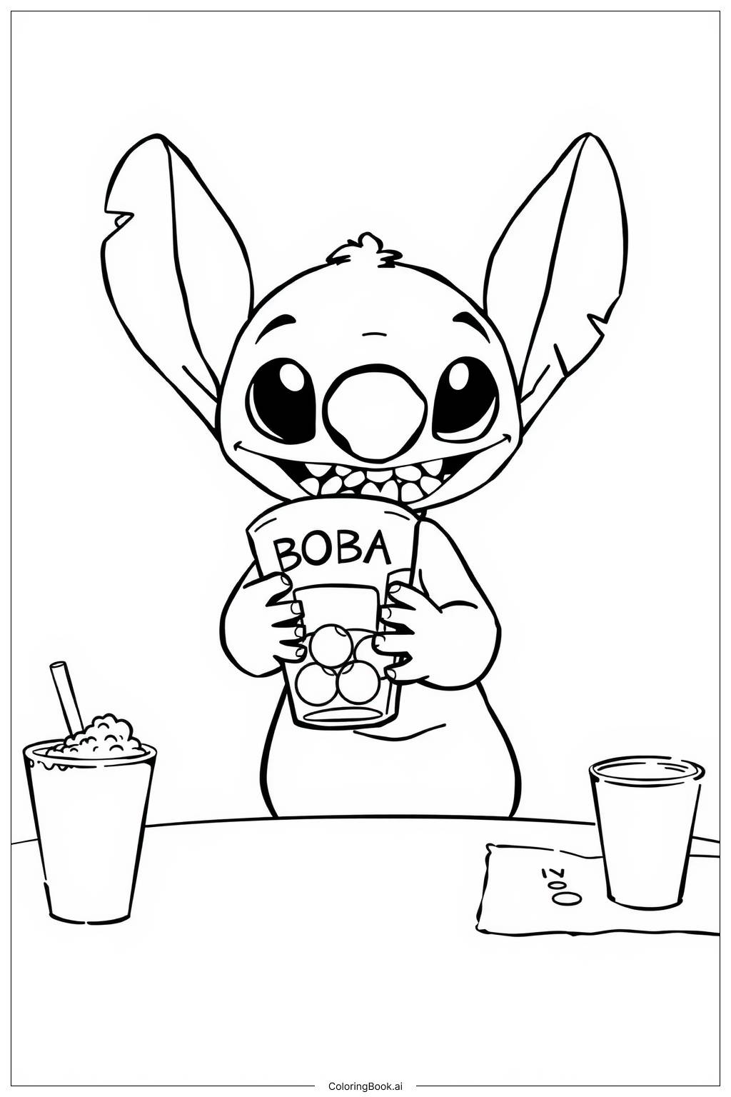  Página para colorir de Stitch Bebendo Boba 