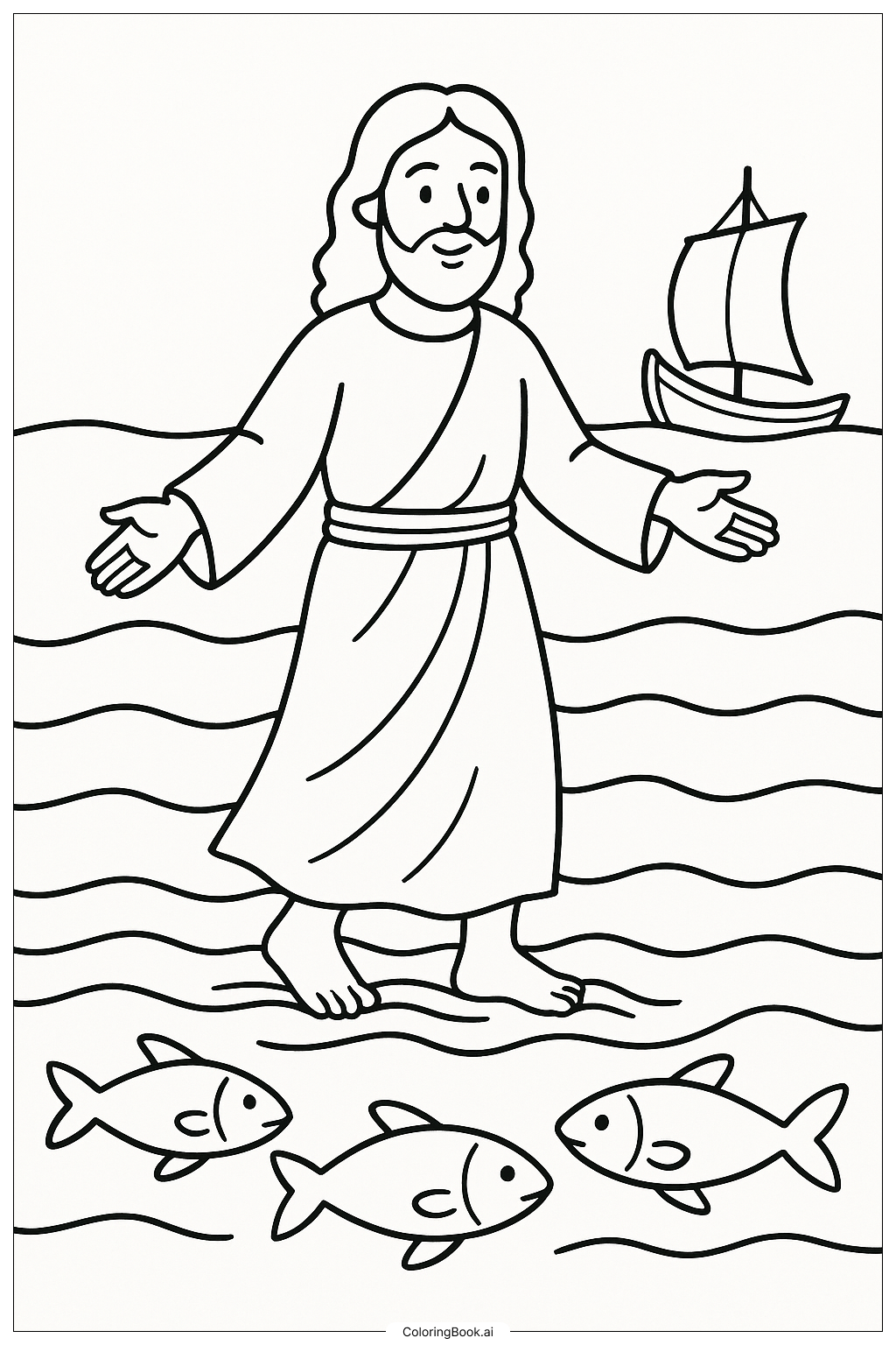  Página para colorear de Jesús Caminando Sobre el Agua 