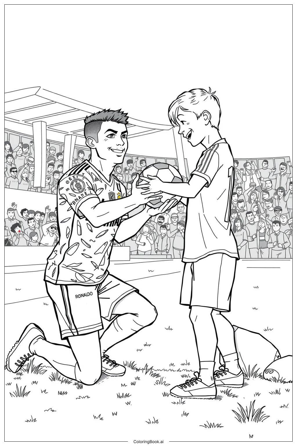  Ronaldo and a Young Fan on the Sidelines Coloring Page 