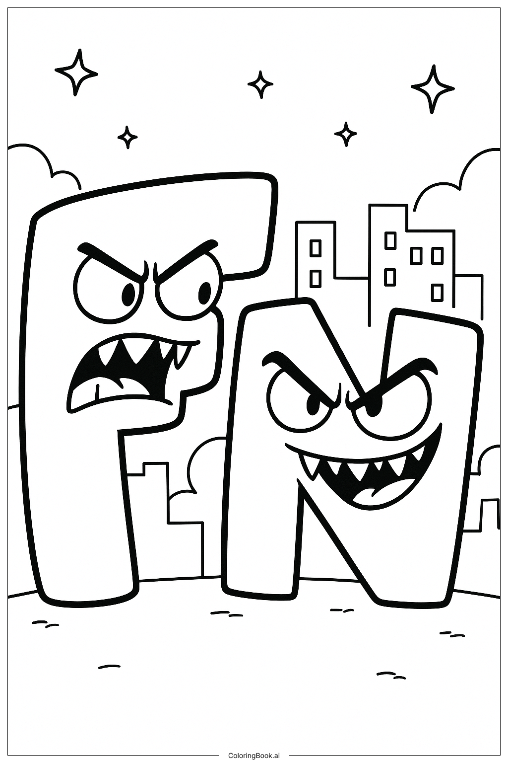 Alphabet Lore F And N The Villains Coloring Page