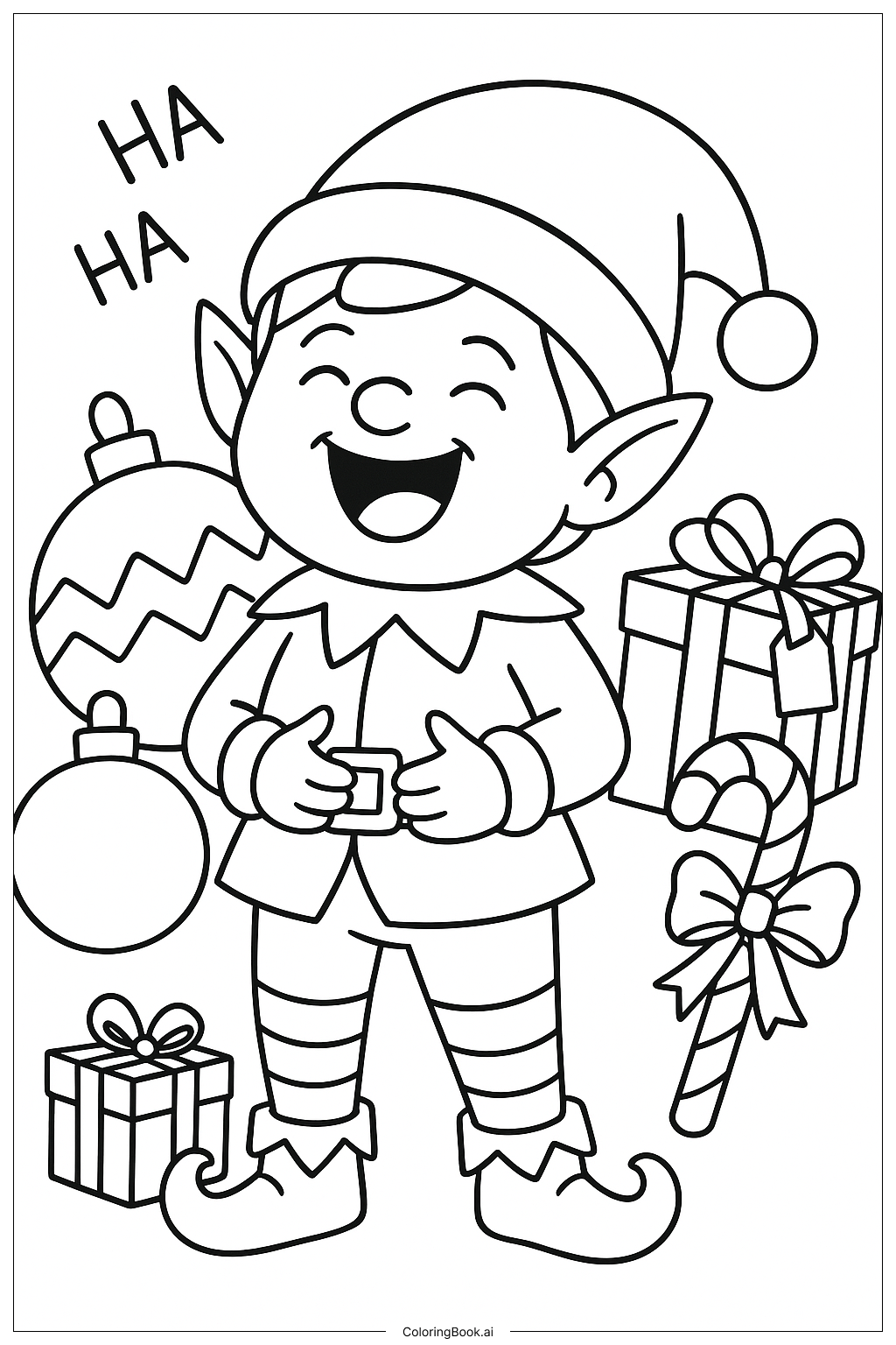 Christmas Elf Laughing Heartily填色页 