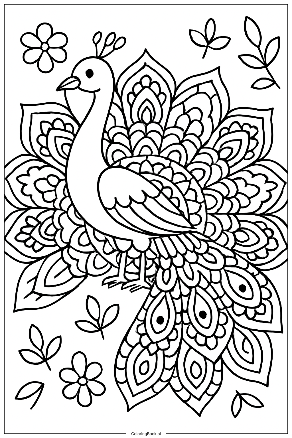  Majestic Peacock Tail Mandala Coloring Page 