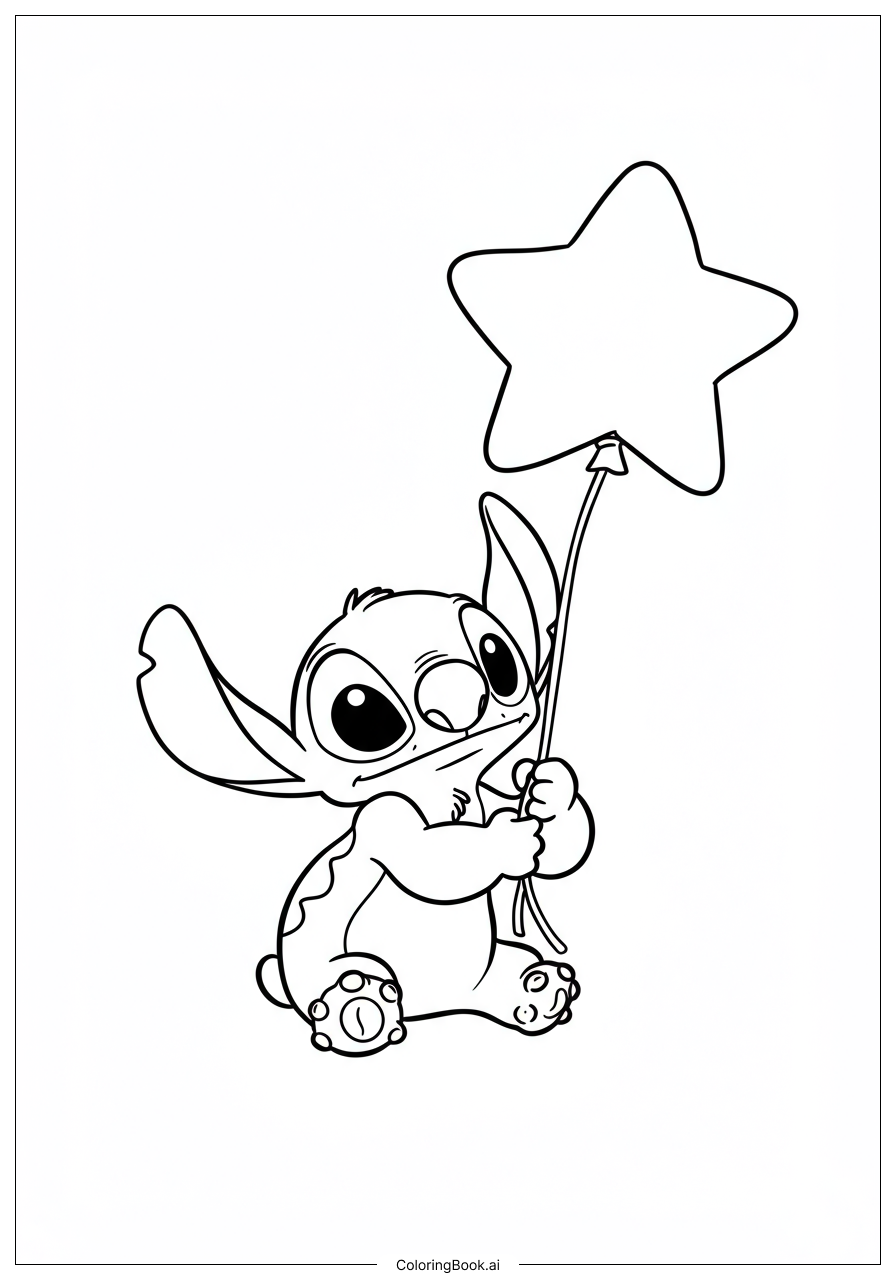  Stitch holding a balloon Coloring Page 