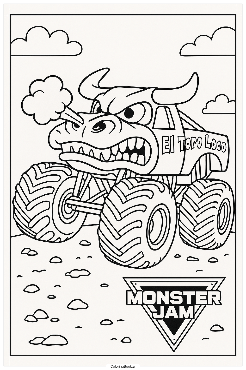  エル・トロ・ロコ モンスタージャム スノーティングスモークの塗り絵ページ 