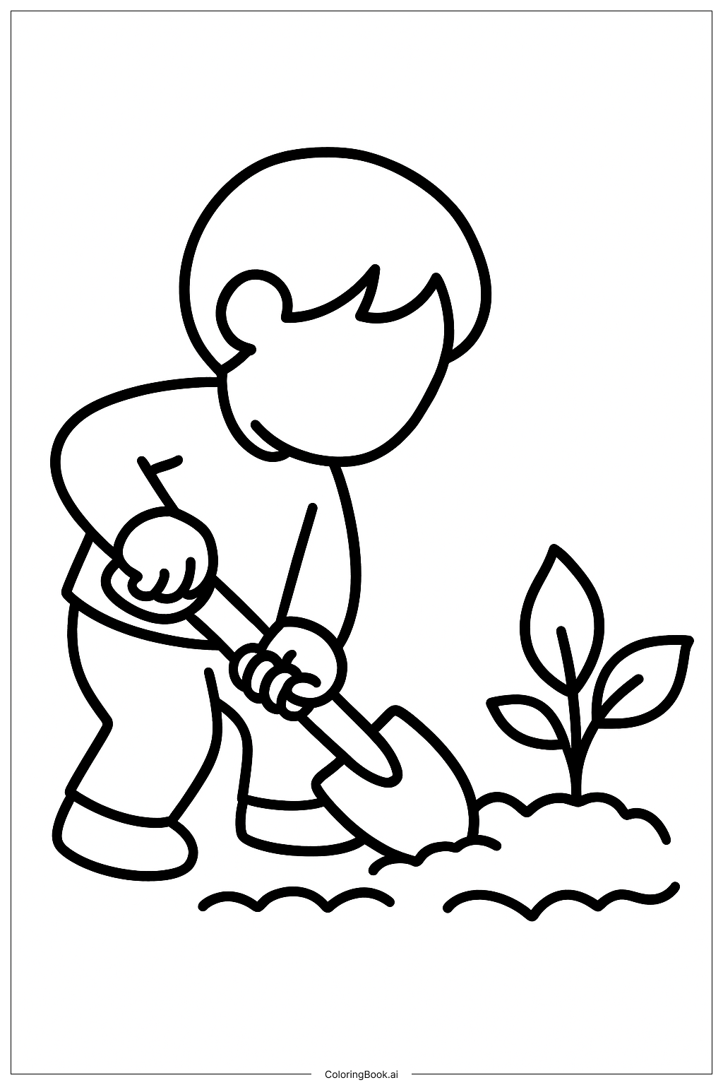  Página para colorir de Um Menino Cavando no Jardim 