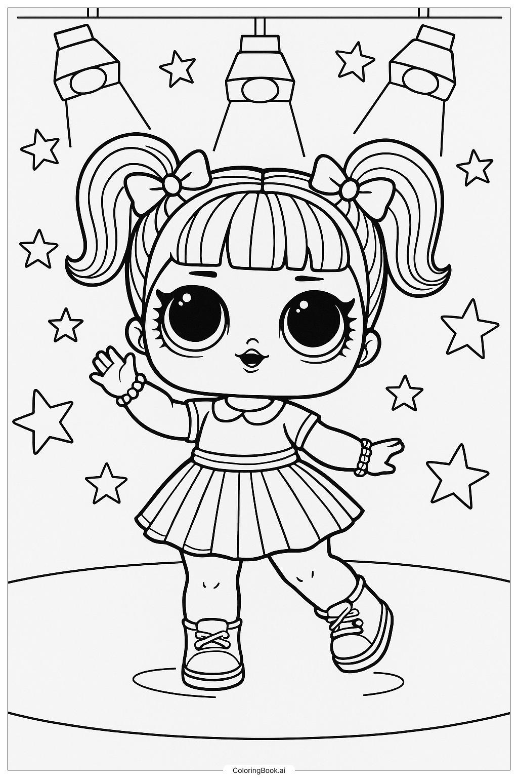 Tanzende Lol-Puppe unter den Lichtern Ausmalseite