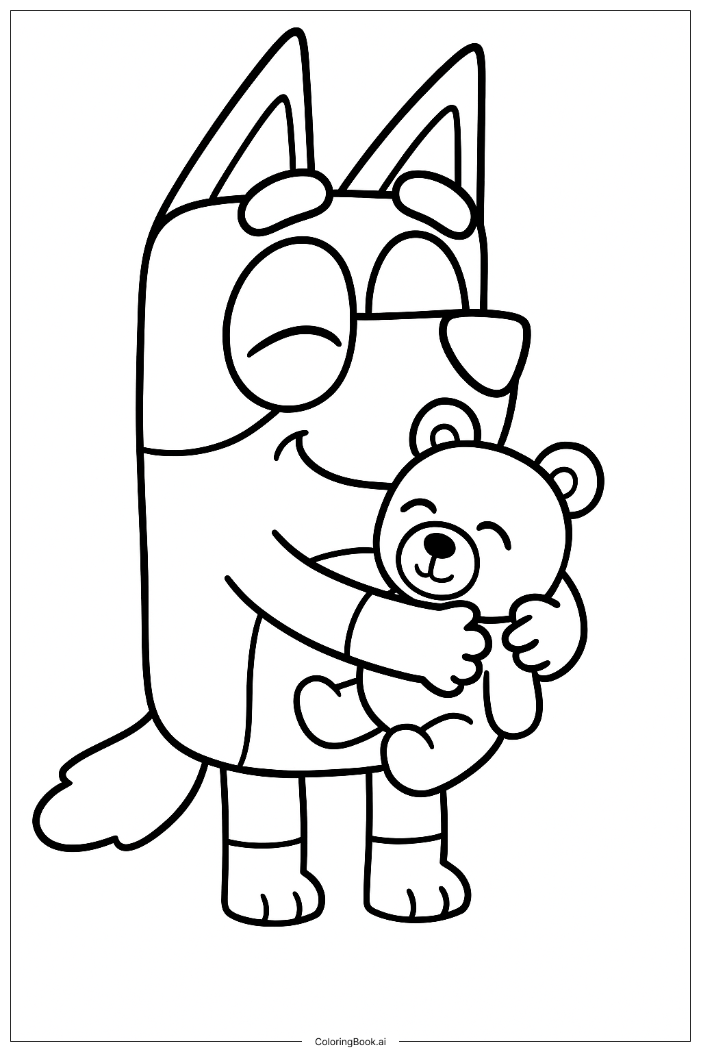  Bluey Hugging Her Teddy Bear Coloring Page 