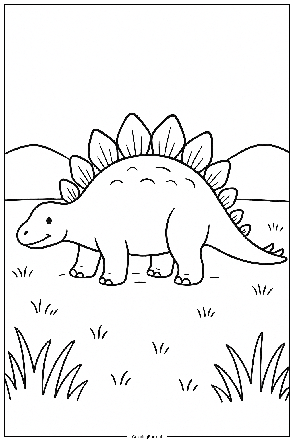 Ein Stegosaurus auf einer grasbewachsenen Wiese Ausmalseite