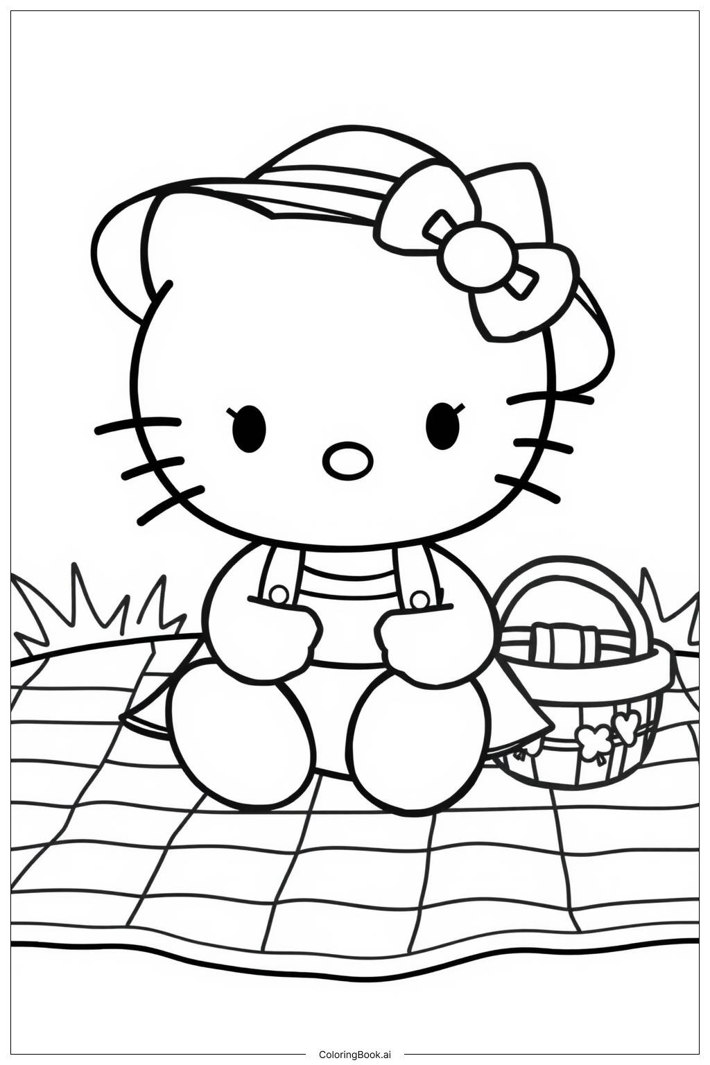  Trang tô màu hello kitty đi dã ngoại mùa hè 