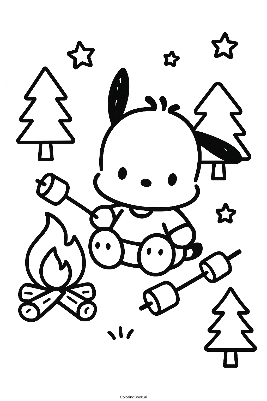Pochacco 在篝火聚会上填色页