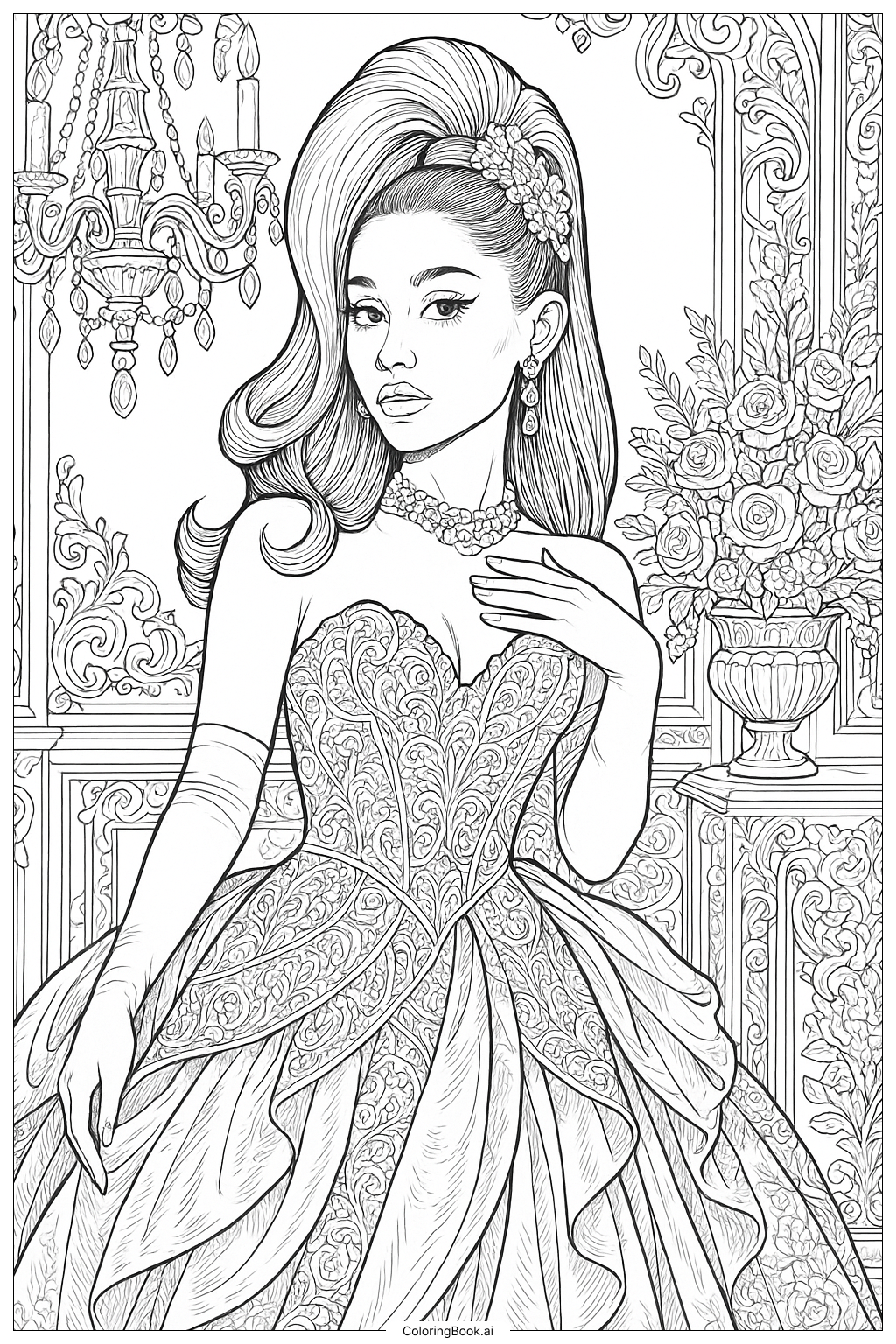  Página para colorear de Ariana Grande en una sesión de fotos de alta moda 