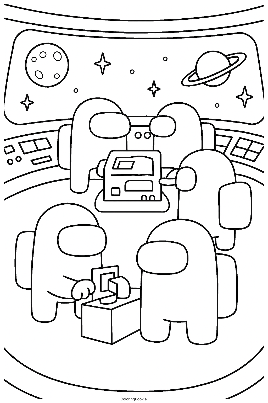 Among Us Crewmitglieder auf Mission Ausmalseite