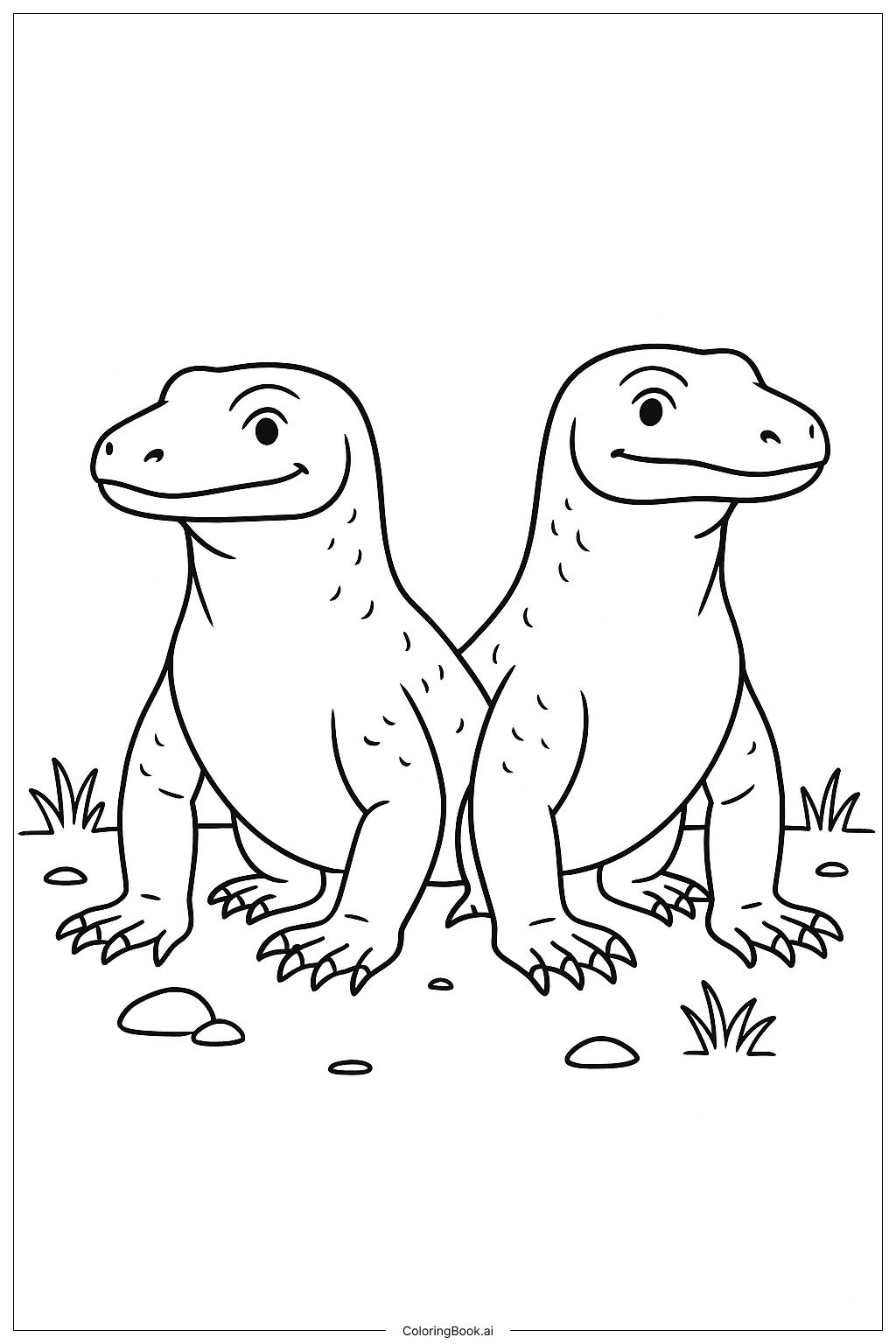  Zwei Komodowarane, die nebeneinander stehen Ausmalseite 