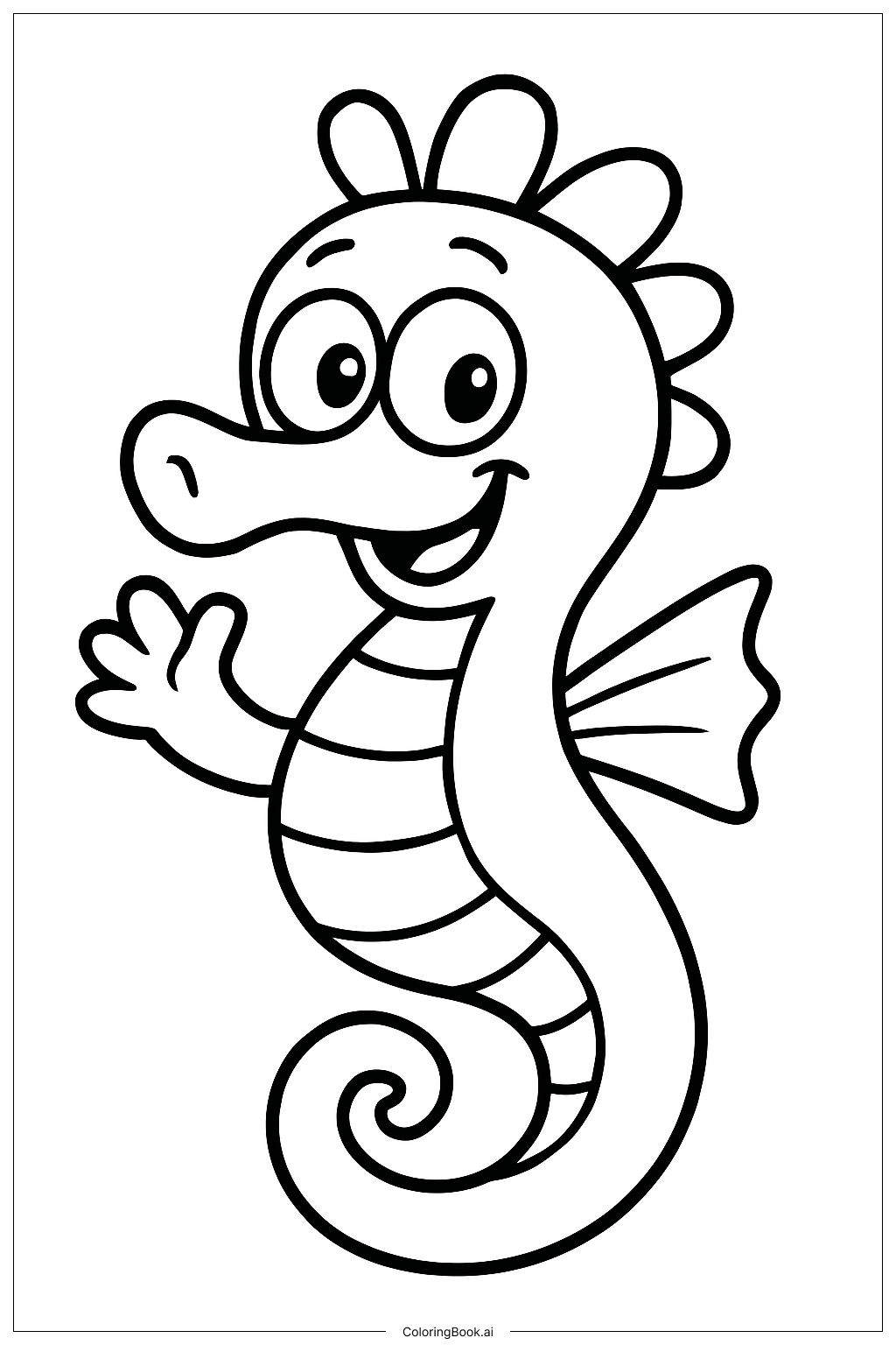 Página para colorear de Caballito de mar divertido saludando