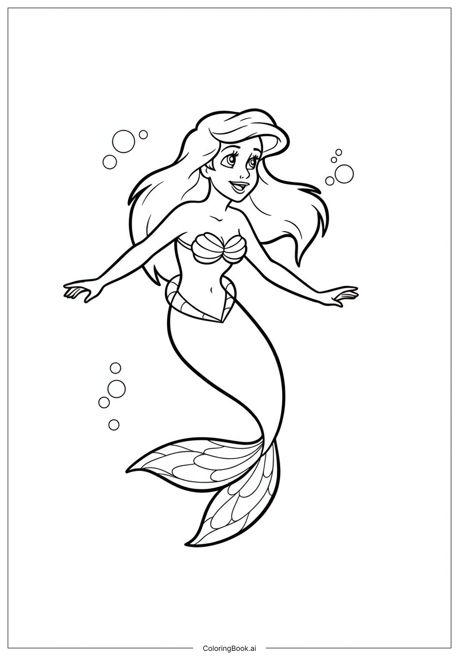  Página para colorir de Ariel Nadando Através do Coral Arco-íris 
