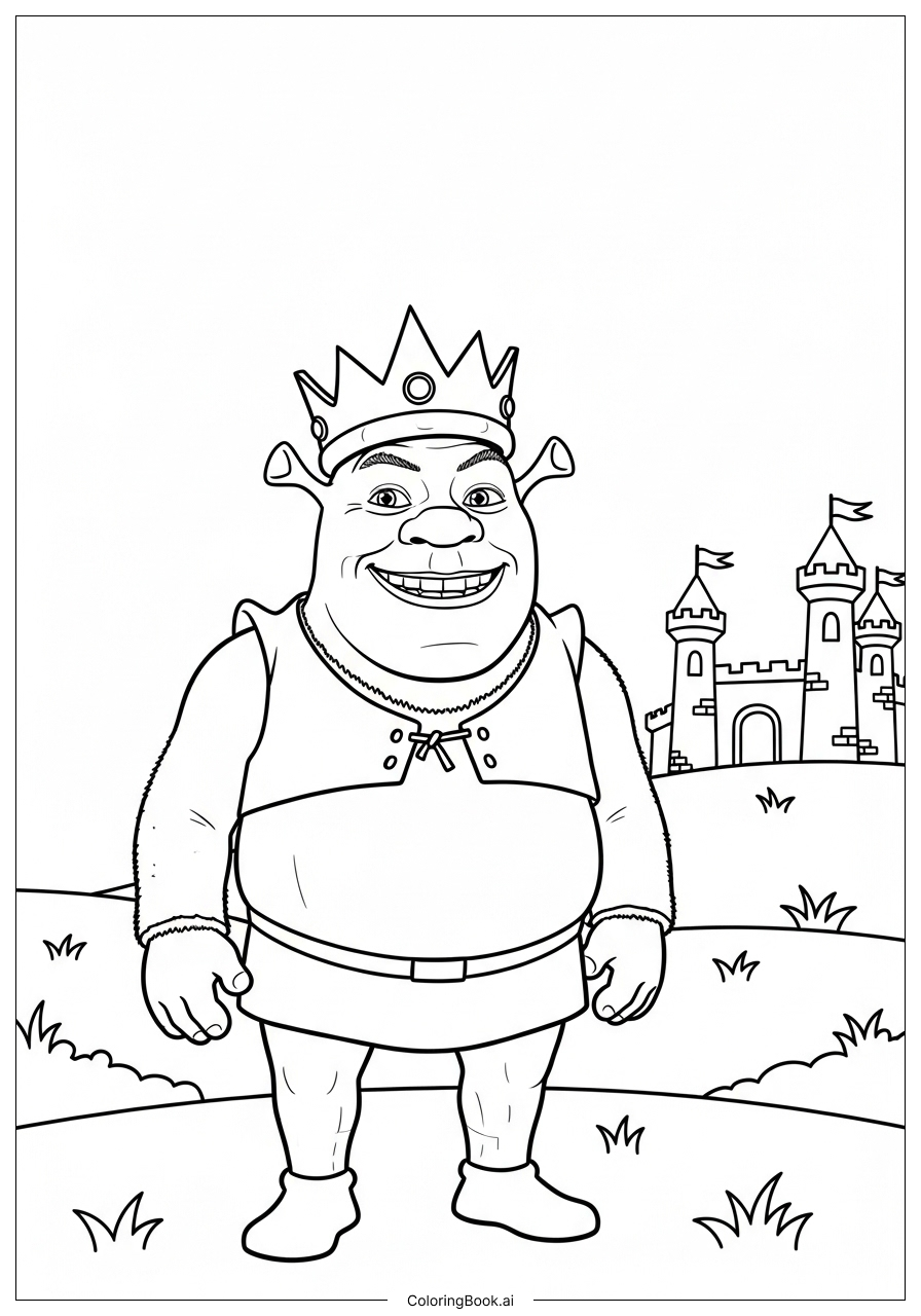 Página para colorear de Shrek con una corona