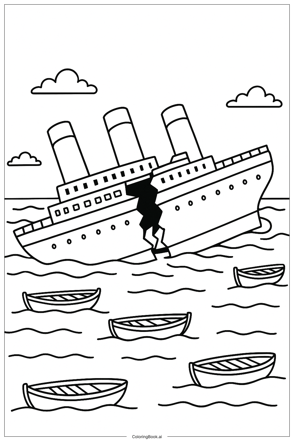  Broken Titanic Ship Half Submerged Coloring Page 