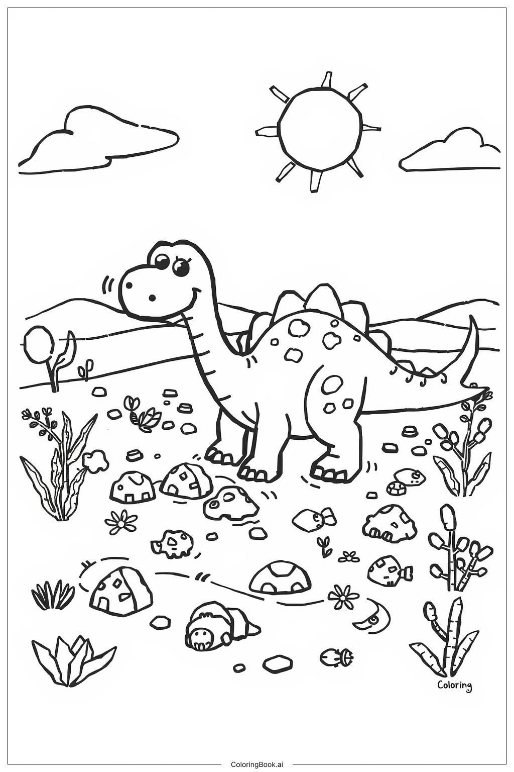  Página para colorir de Descoberta de Fósseis de Dinossauro 