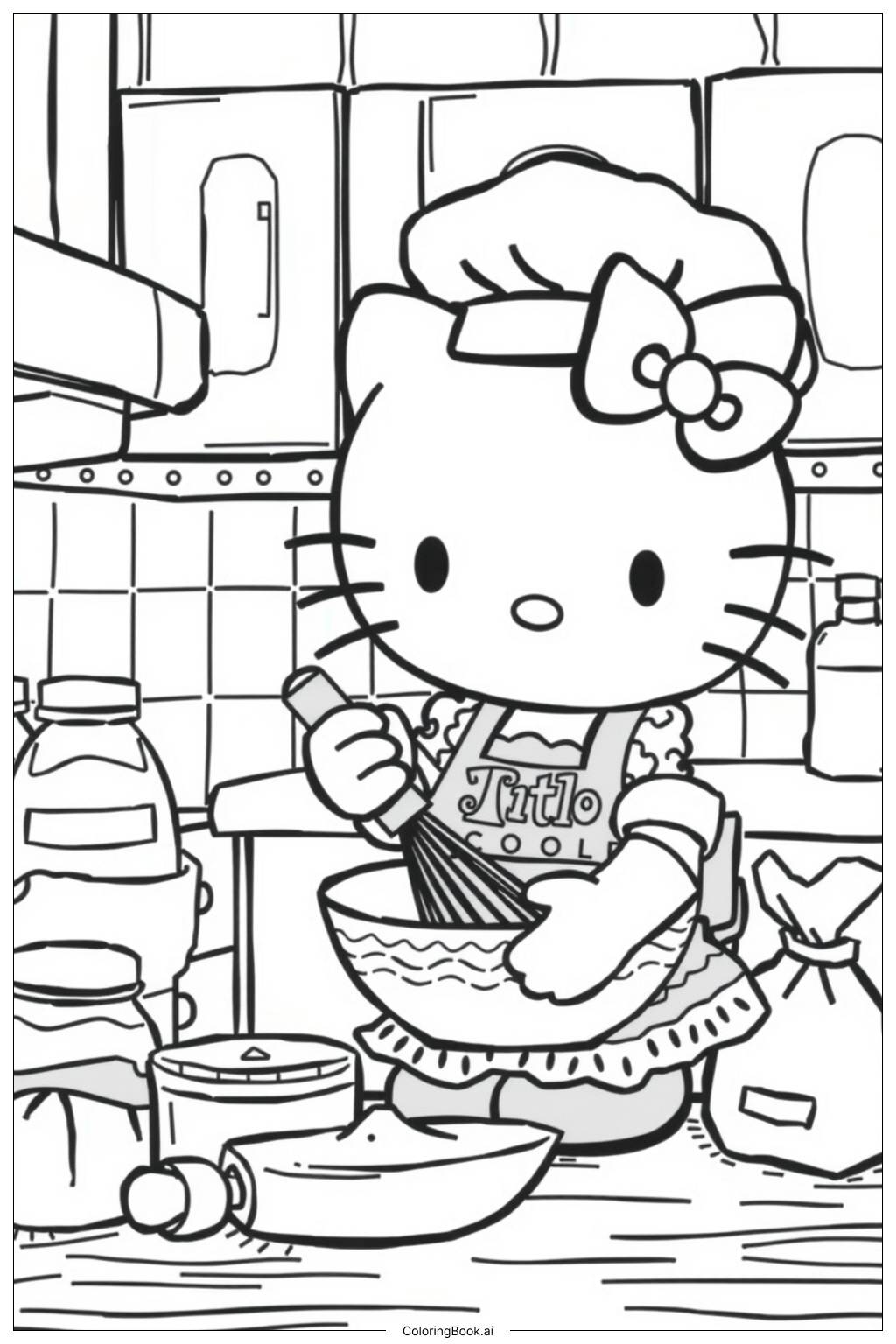  hello kitty cooking in the kitchen-2 Coloring Page 