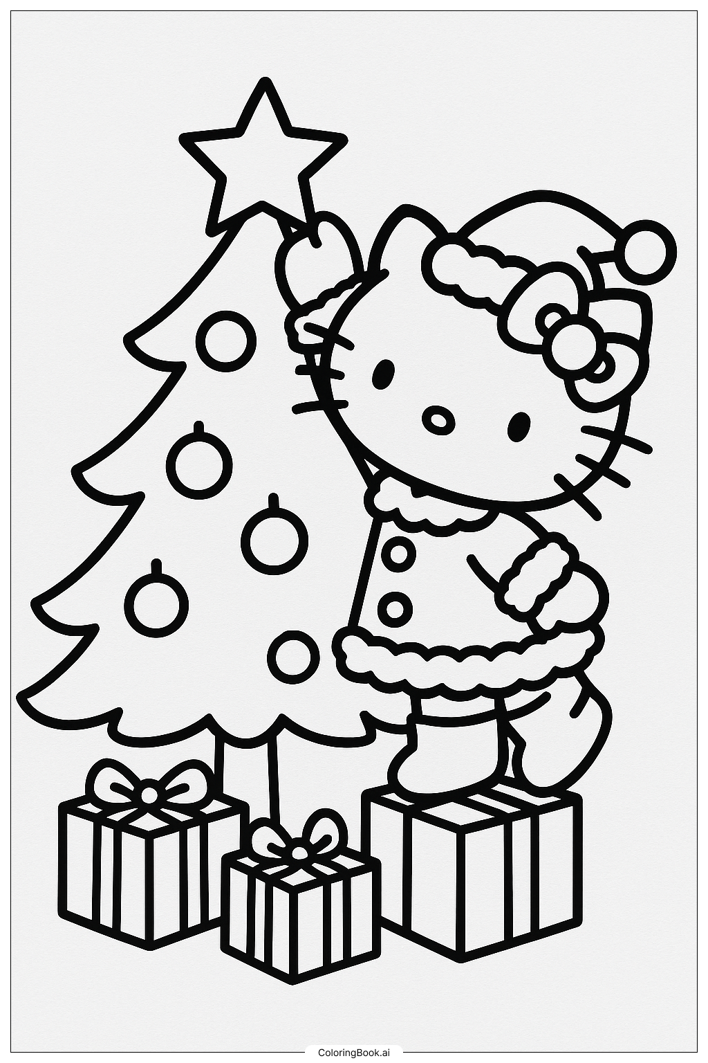  Hello Kitty Placing A Star On The Tree Coloring Page 