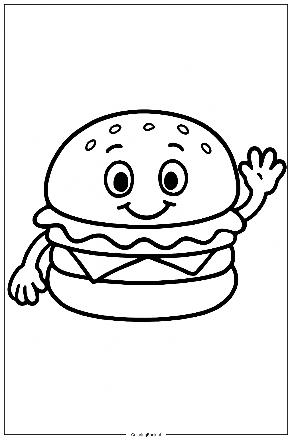  Page de coloriage Un personnage hamburger qui fait signe 