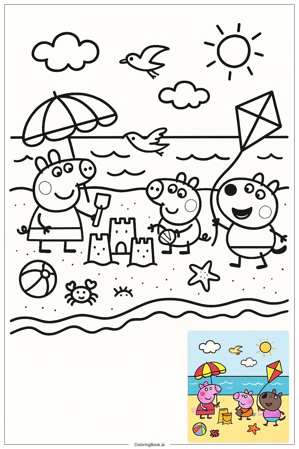  Peppa Pig And Friends At The Beach 색칠공부 페이지 