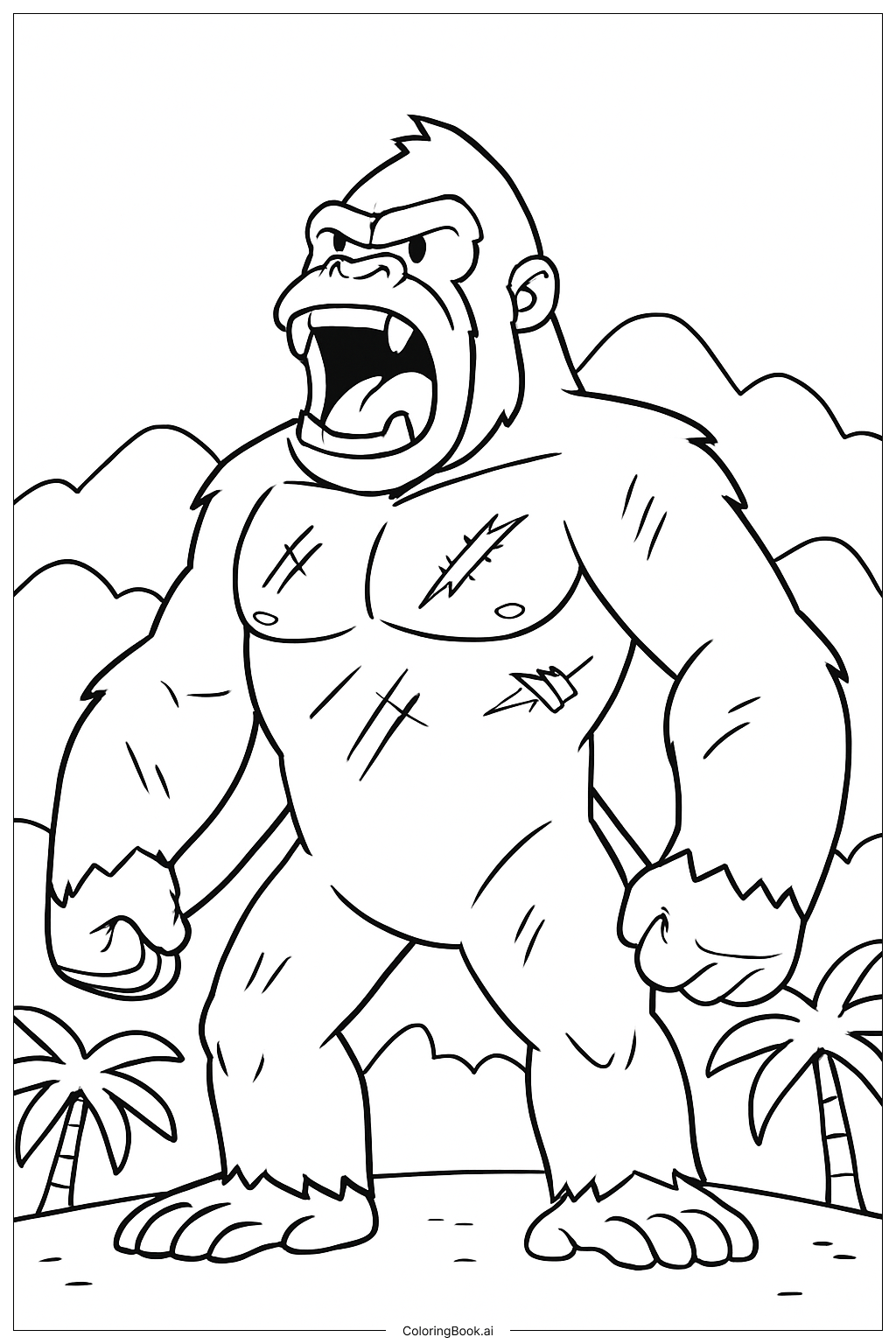  King Kong Covered in Battle Scars Coloring Page 