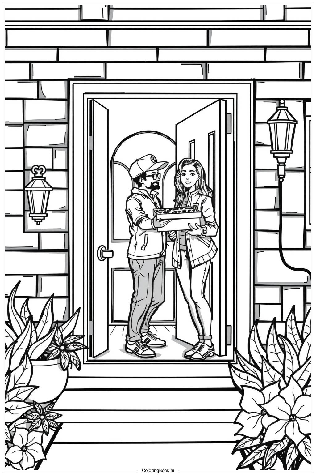  Pizza Delivery at the Door Coloring Page 