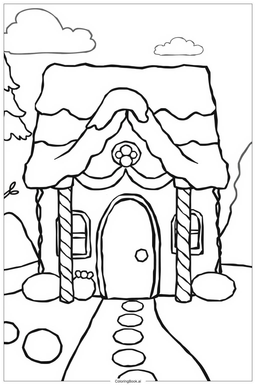  Gingerbread House with Candy Canes Coloring Page 