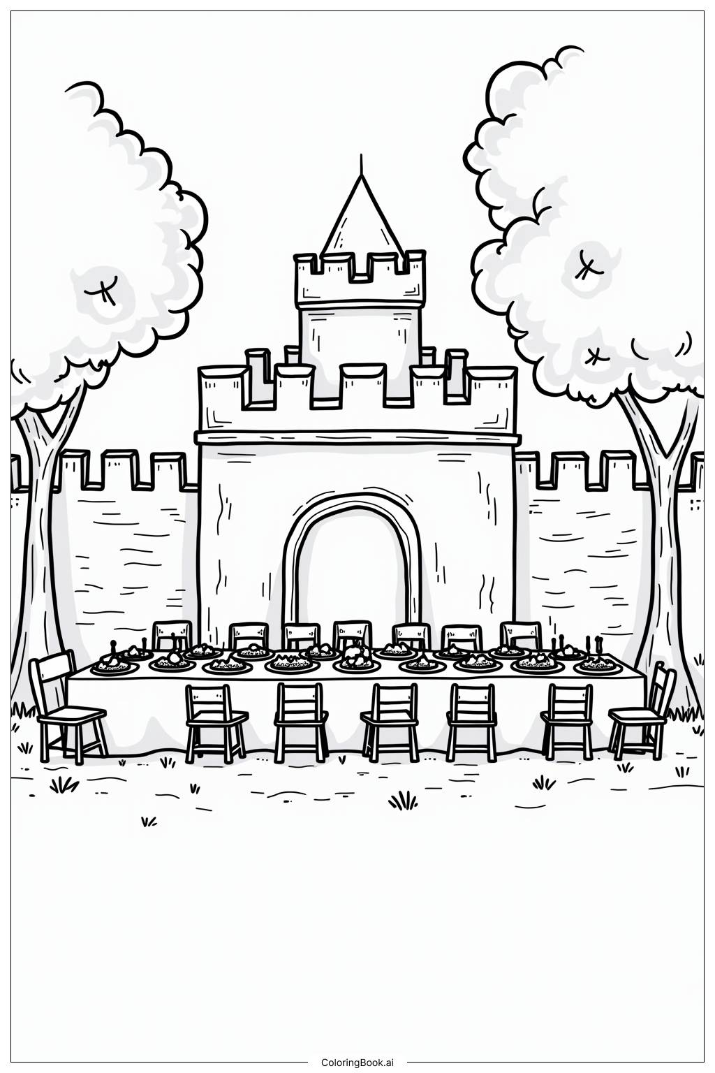  Castle Banquet Hall Feast Coloring Page 